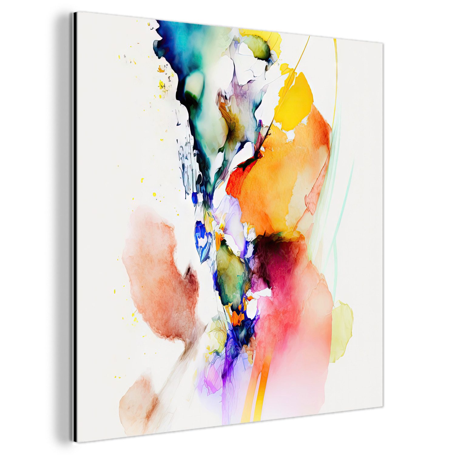 MuchoWow Metallbild Aquarell - Regenbogen - Abstrakt - Kunst, Inkl. Aufhängung, Alu-Dibond-Druck, Wandbild aus Metall, Aluminium deko, 20x20 cm