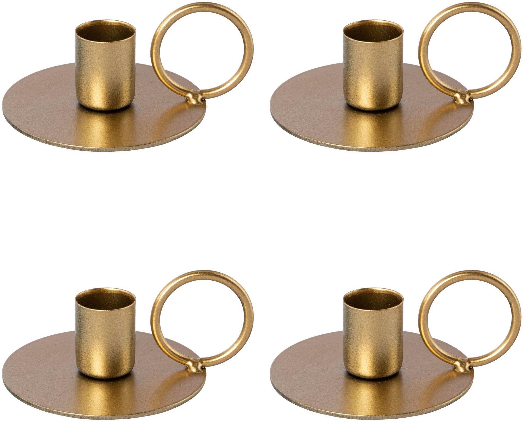 Leonique Kerzenhalter Stabkerzenhalter Adaliz (Set, 4 St), aus Metall, mit dekorativem Henkel | Kerzenständer