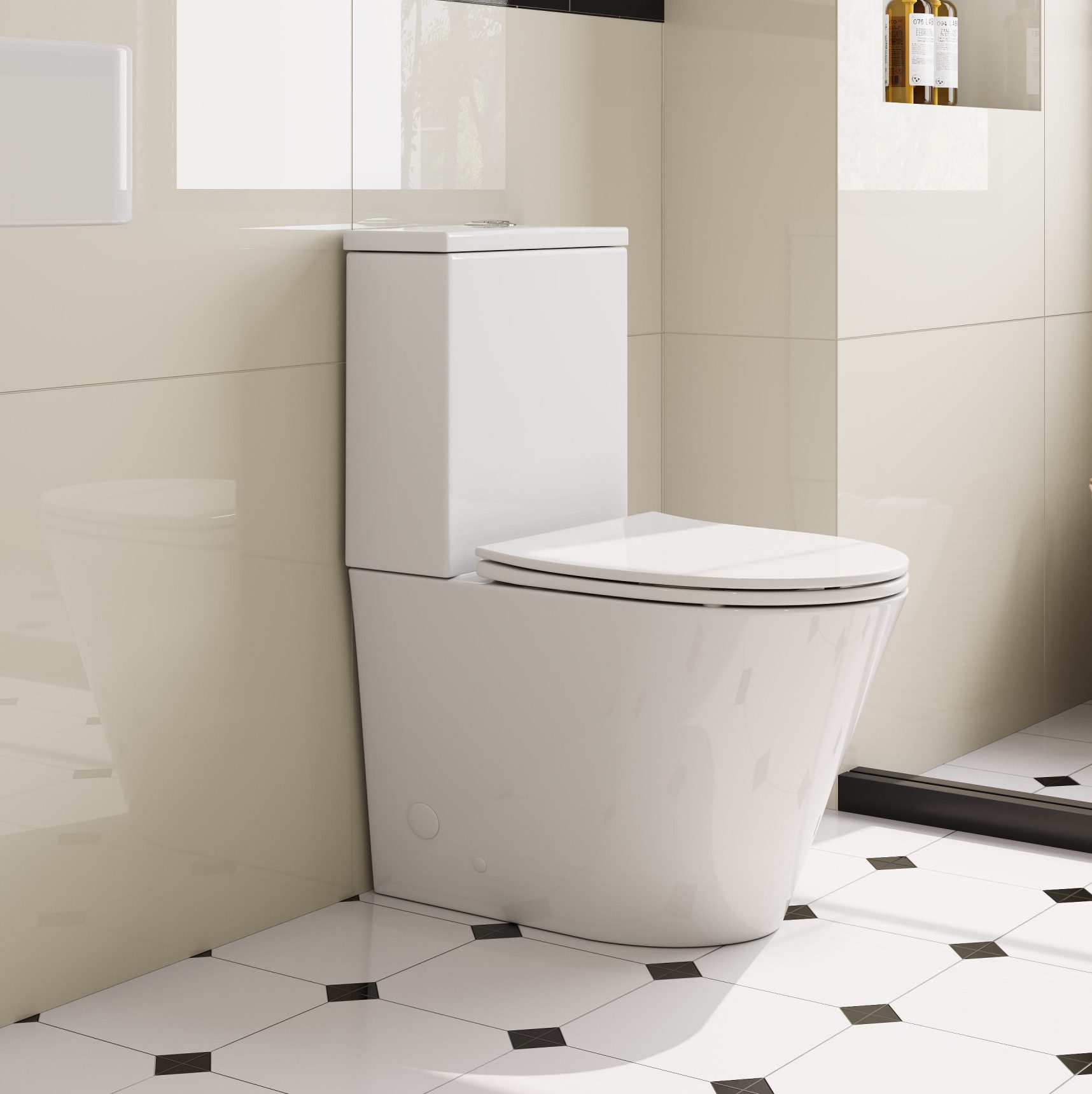 HOROW Tiefspül-WC Spülrandlos Stand WC mit Spülkasten Design Toilette, Bodenstehend, Abgang waagerecht, Set, Spülrandlos Stand-WC ink.WC-Sitz, Absenkautomatik, WC-Sitz abnehmbar