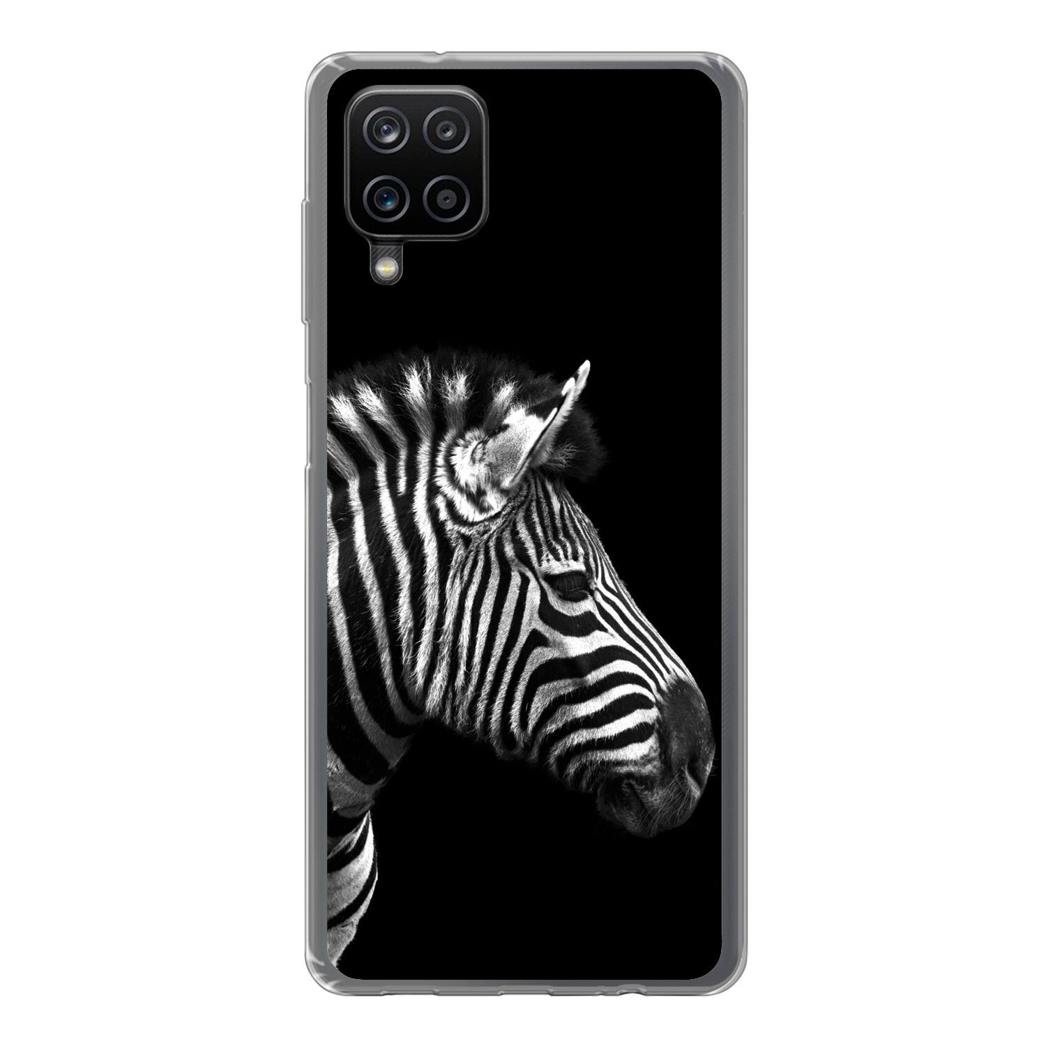 Handyhülle für Samsung Galaxy A12 Zebra - Schwarz - Weiß - Porträt - Tiere