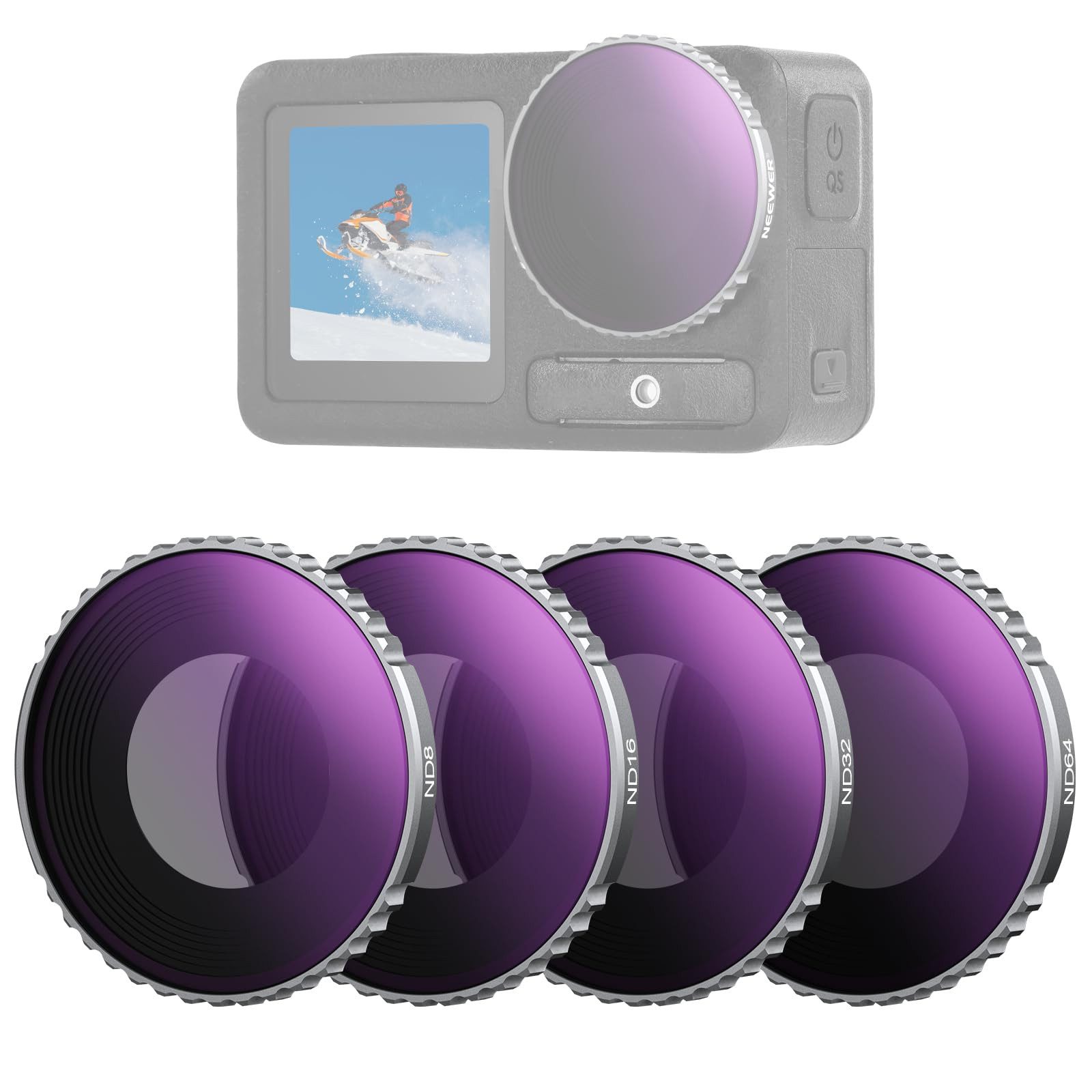 Neewer 4er Pack ND Filter Set für DJI Osmo Action 4/Action 5 Pro Foto-Filter-Sets (Mehrfach beschichtet/Leichtgewicht)