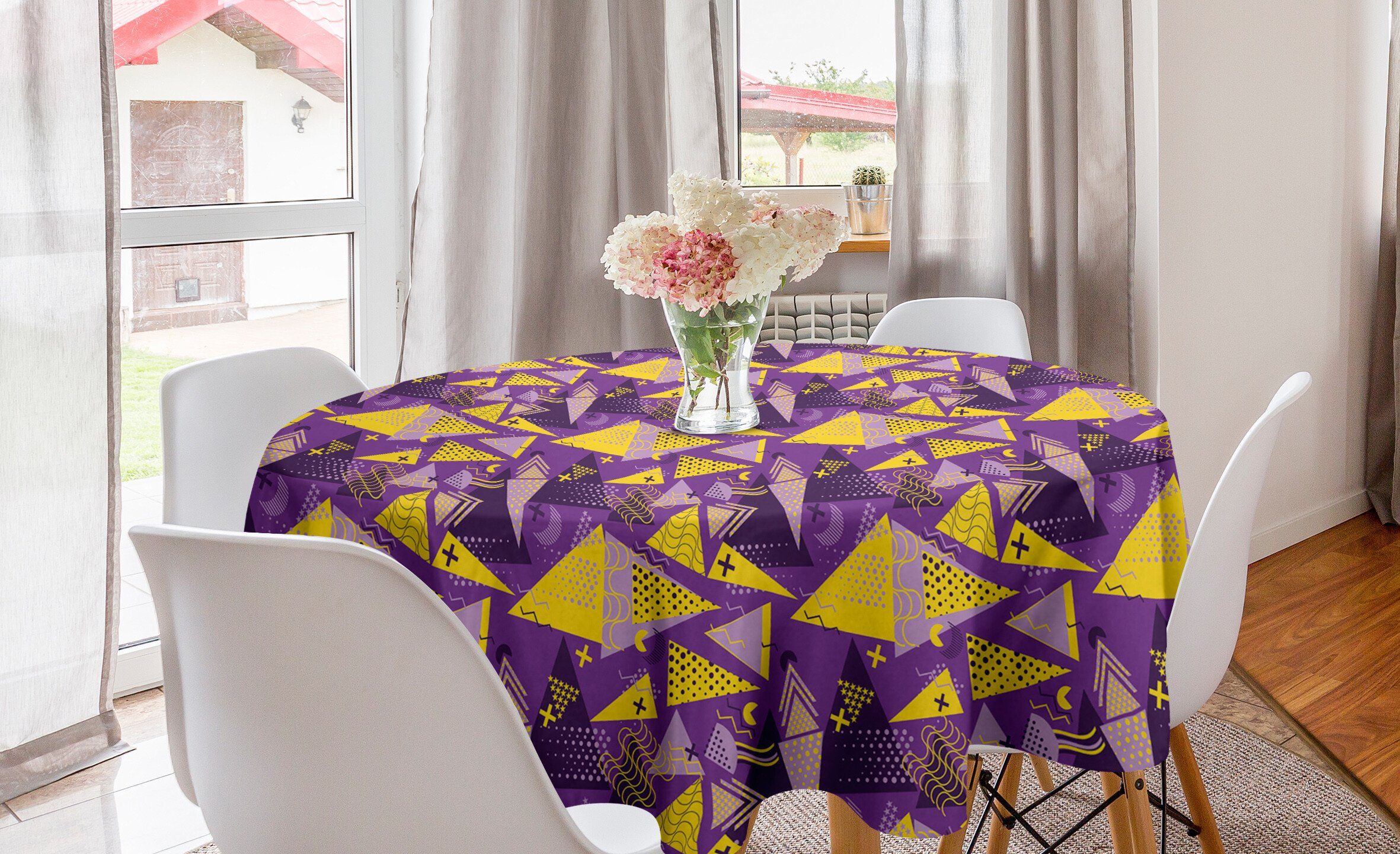 Abakuhaus Tischdecke Kreis Tischdecke Abdeckung für Esszimmer Küche Dekoration, Geometrisch lustige Memphis