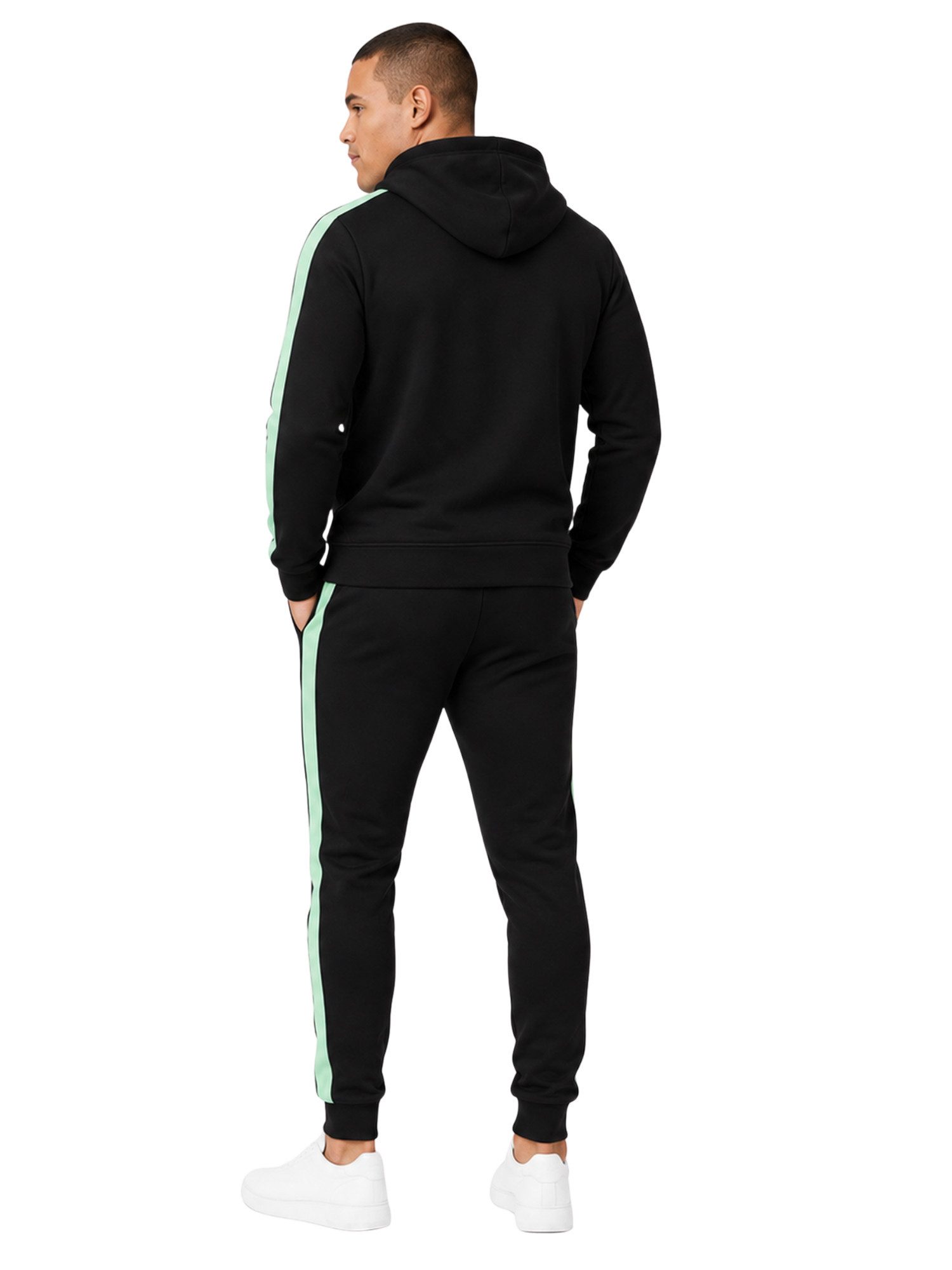 L.gonline Freizeitanzug Herren Jogginganzug zweifarbig sportlich mit Streifen, 526 (Kapuzenjacke mit Reißverschluss, Hose, 2-tlg), Fitness Freizeit Casual – Bild 3 von 5