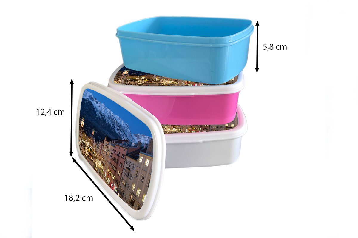 Brotbox (2-tlg), Tirol MuchoWow - Kunststoff, Berg Lunchbox Kinder, für Stadt, - Erwachsene, Kunststoff Mädchen, Brotdose Snackbox, rosa