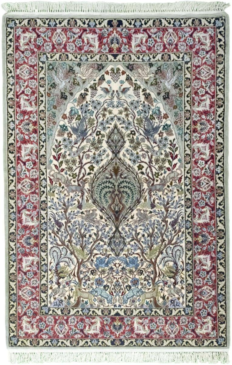 Orientteppich Isfahan Seidenkette 112x165 Handgeknüpfter Orientteppich, Nain Trading, rechteckig, Höhe: 8 mm