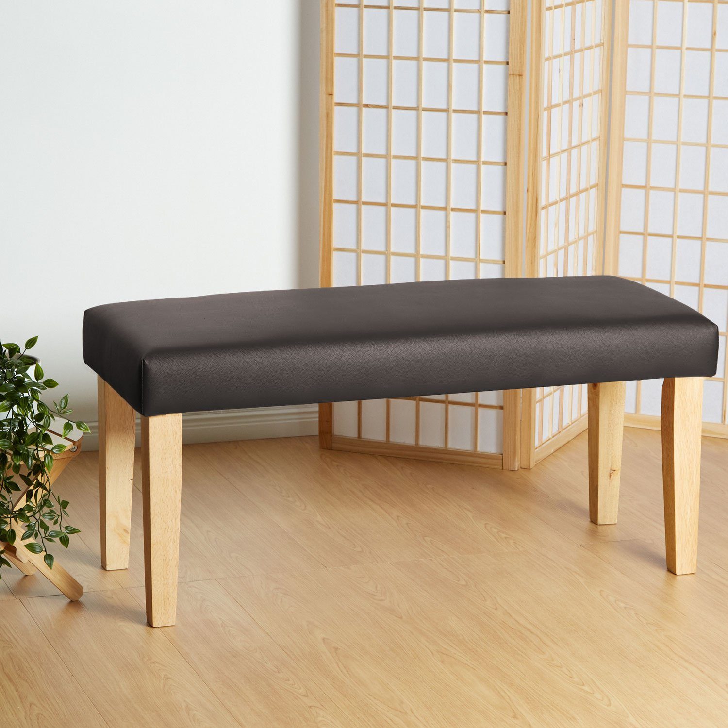 Homestyle4u Polsterbank 103 cm Sitzbank PVC Betthocker Bank Kunstleder Braun Holzbeine
