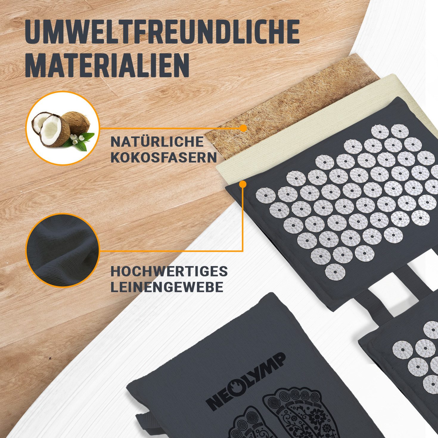 NEOLYMP Meditationskissen Akupunktur Fußmassage Matte mit ABS-Spitzen – Vielseitige Stimulation, Massagematte für Füße - abwaschbar, umweltfreundlich, mit Tragetasche