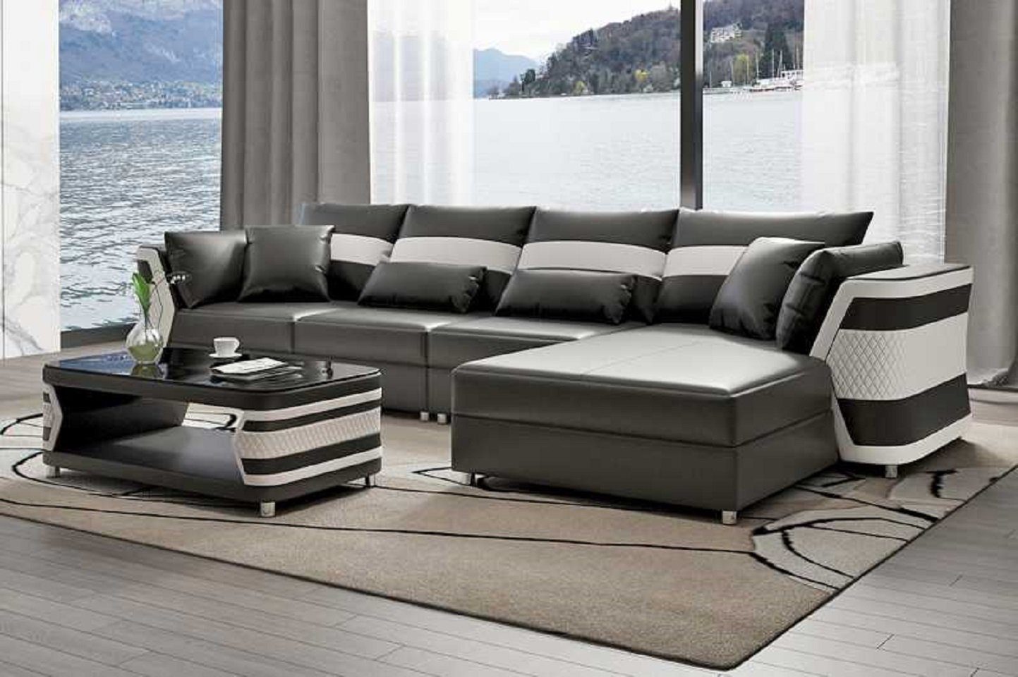JVmoebel Ecksofa Wohnzimmer Ecksofa L Form Couch Sofa Luxus Moderne Eckgarnitur, 3 Teile, Made in Europe Grau