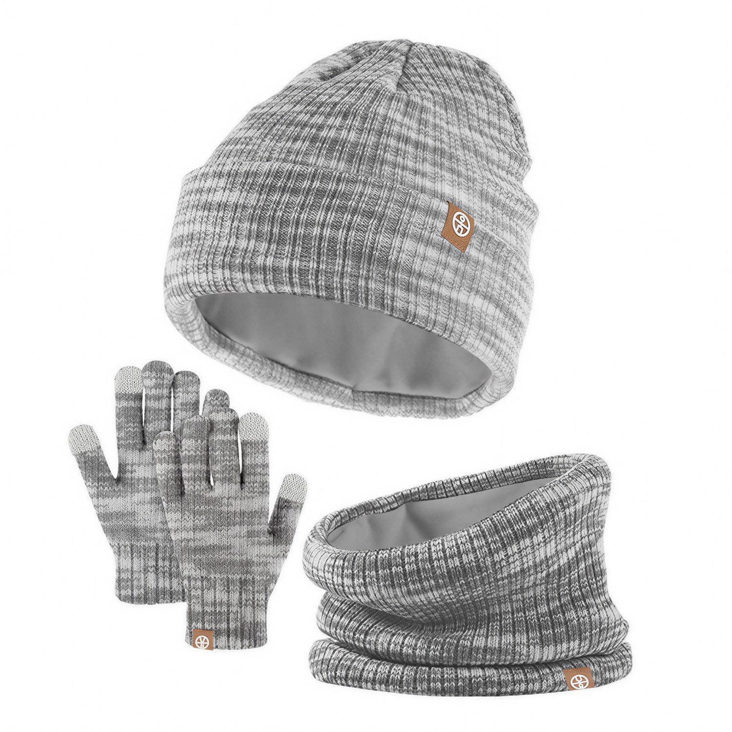 BOOD Mütze & Schal Kinder 3-in-1 Winterset, Mütze, Schal & Touchscreen-Handschuhe (Packung, 3-tlg., Mütze, Schal & Touchscreen-Handschuhe) Geeignet für Kinder im Alter von 2–6 Jahren, warmer Strickmix
