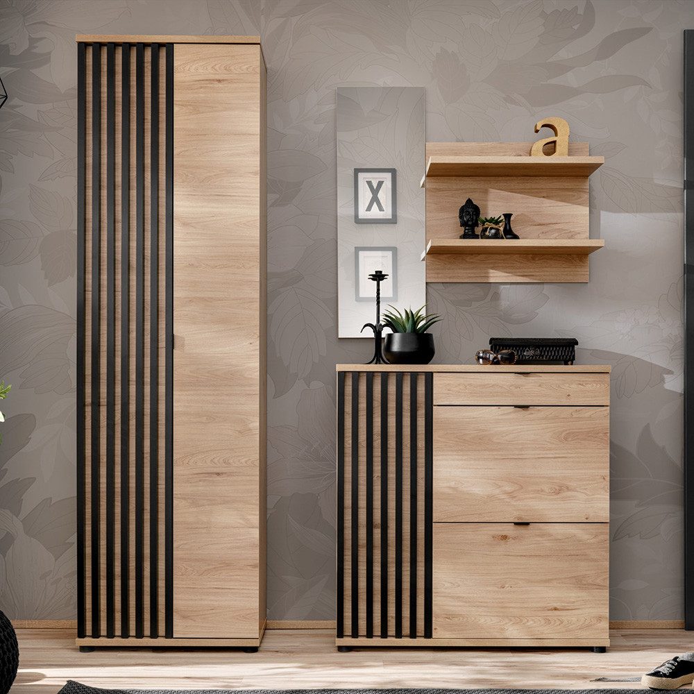 Lomadox Garderoben-Set POLICORO-164, (Spar-Set, 3-St., Flurschrank Spiegelp günstig online kaufen