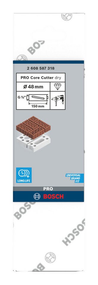 Thumbnail - BOSCH Bohrkrone Pro Core Cutter dry, Ø 48 mm, Diamanttrockenbohrkrone, 48 x 150 mm, G 1/2 Zoll