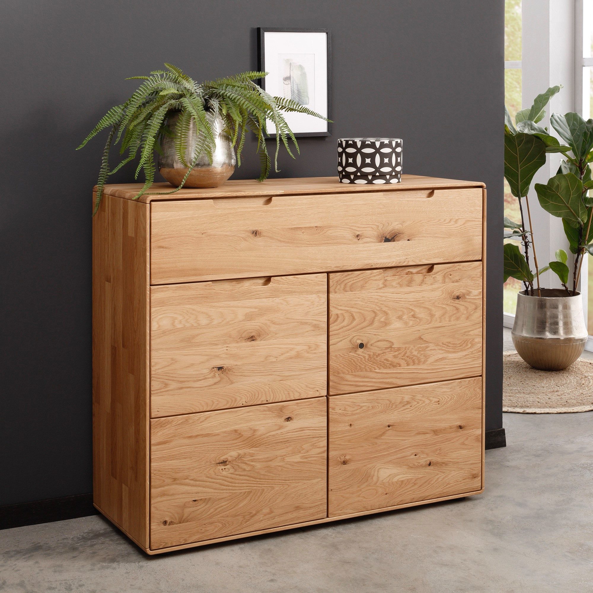 Liadomo Kommode Genua 2, Sideboard, Stauraummöbel, Stauraum, aus Massivholz Wildeiche, zwei Türen, ein Schubkasten