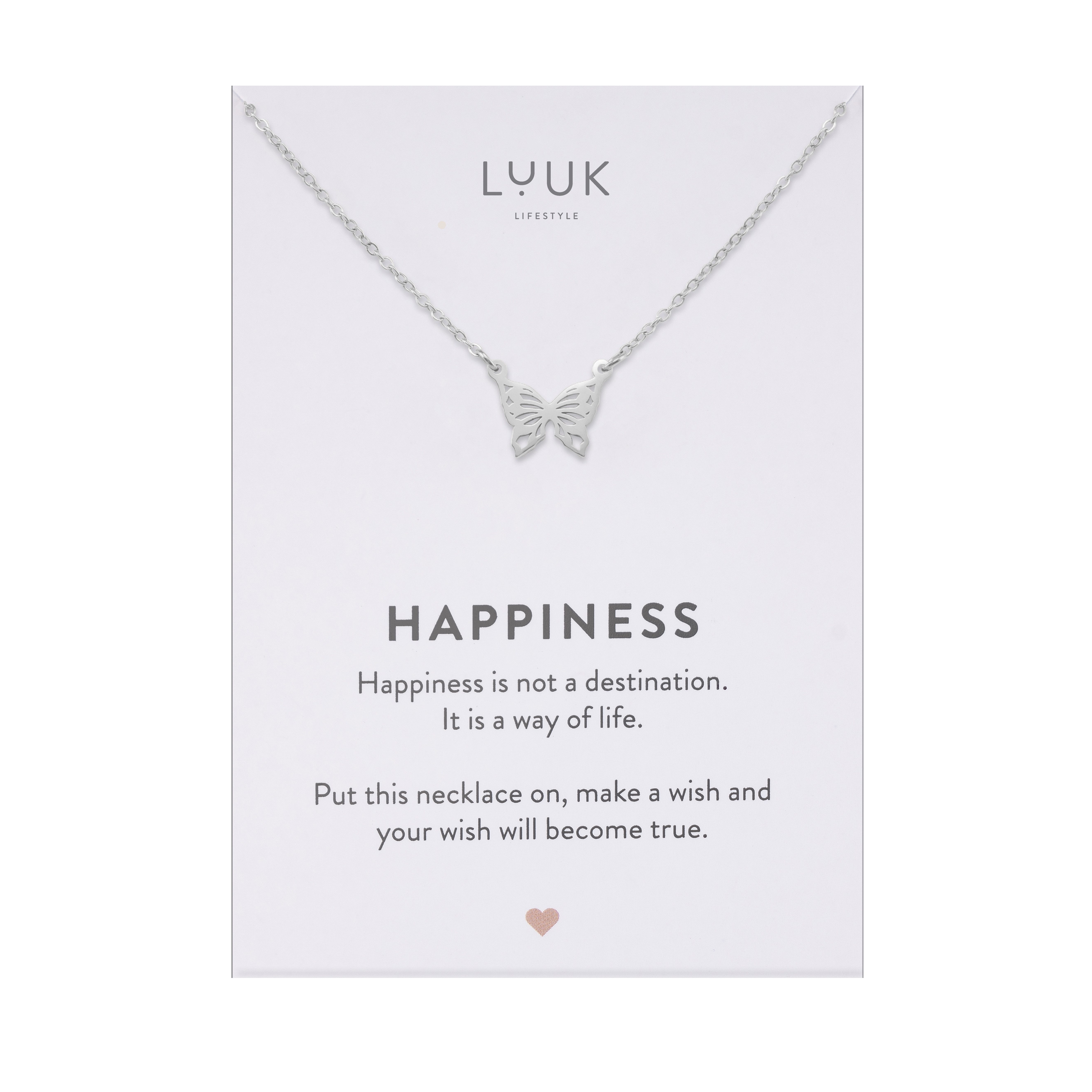 LUUK LIFESTYLE Kette mit Anhänger Schmetterling, mit HAPPINESS Spruchkarte, filigran und feminin