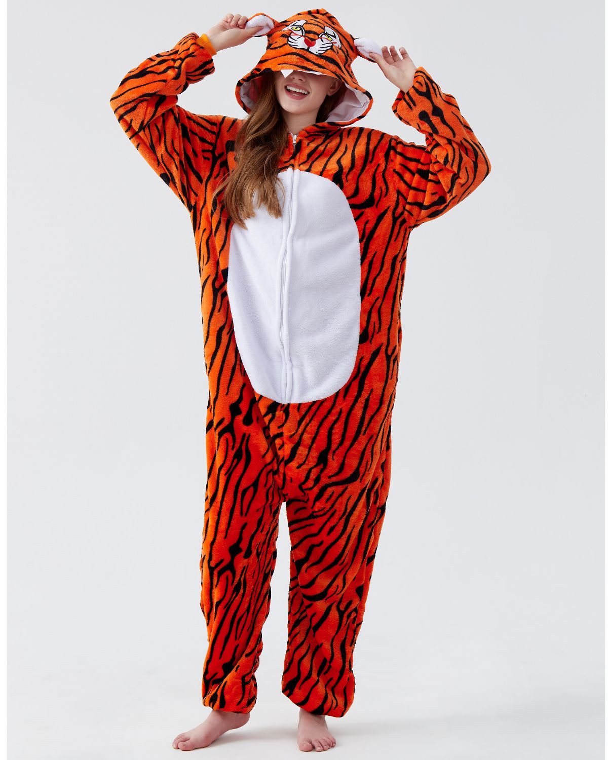 Corimori Partyanzug Onesie Ganzkörper Kostüm für Erwachsene, Tiger-Kostüm Damen Herren Tier-Kostüme Tiger Streifen Raubkatze,M
