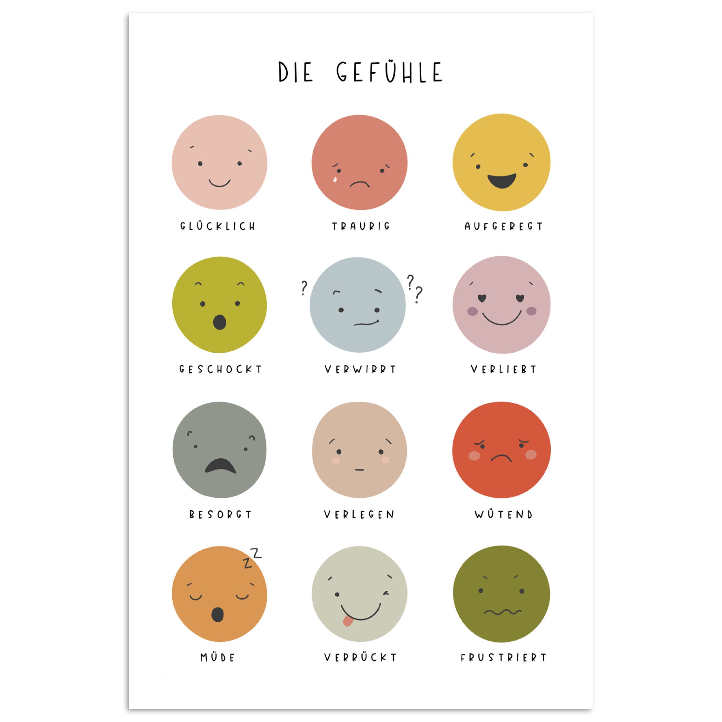 MuchoWow Poster Pädagogisch - Gefühle lernen - Weiß - Emotionen, (1 St), Po günstig online kaufen