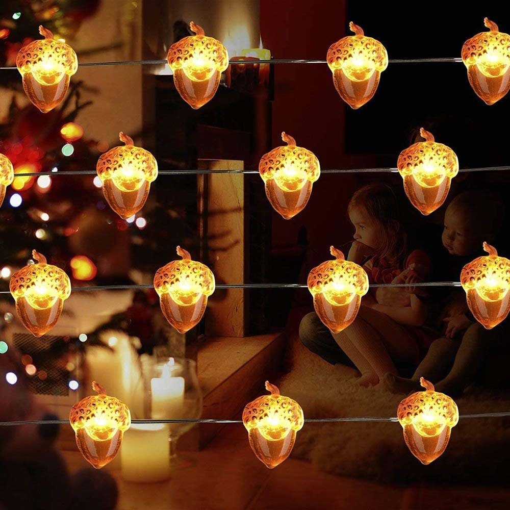 Sunicol LED-Lichterkette Halloween Weihnachten Deko, 2M/3M, Kupferdraht, Warmweiß, Batterie, Kürbis Eichel Lichter für Herbst Hochzeit Party | Lichterketten