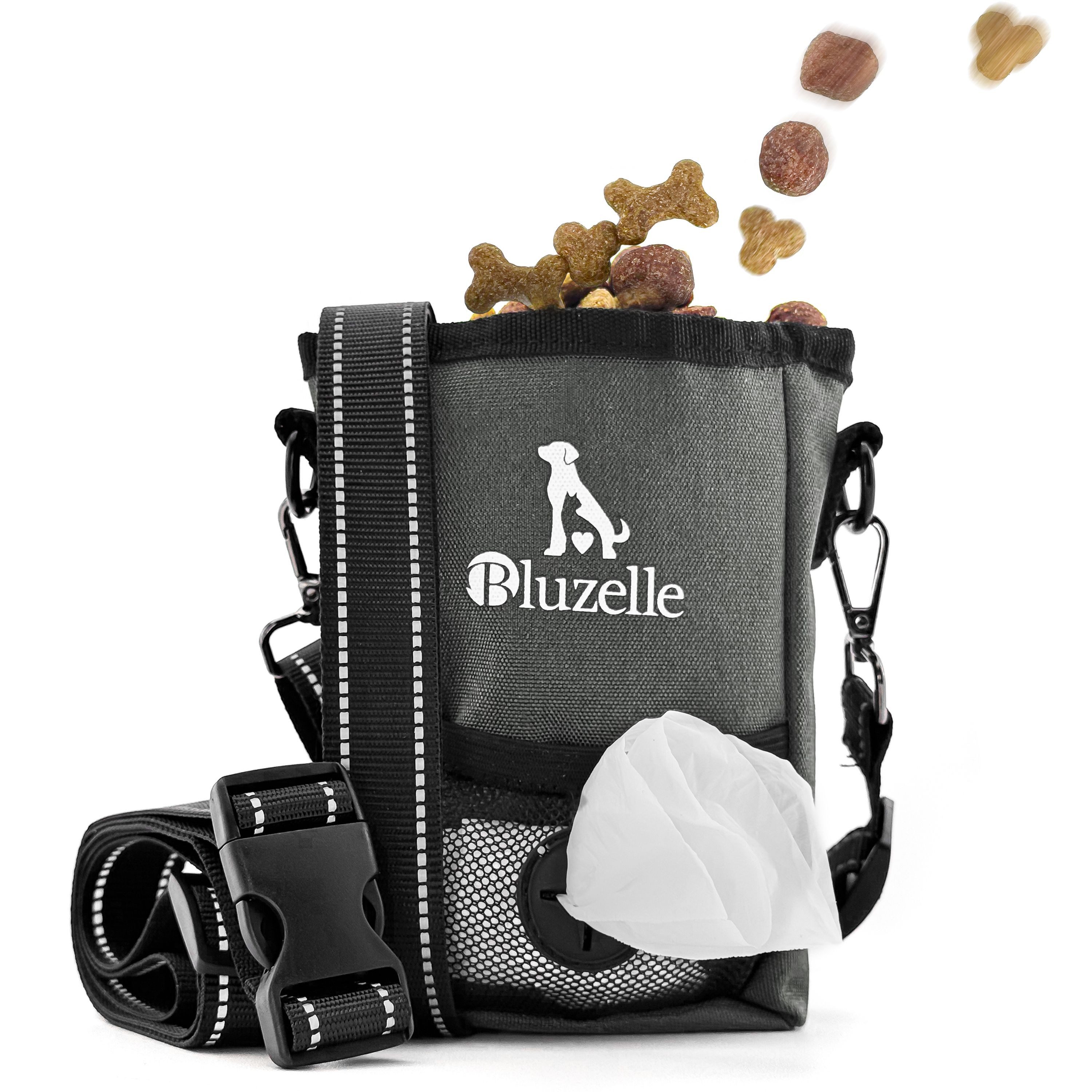 Bluzelle Leckerlibeutel, Leckerli Tasche für Hunde / Inhalt 650ml / Magnetverschluss / mit Gurt