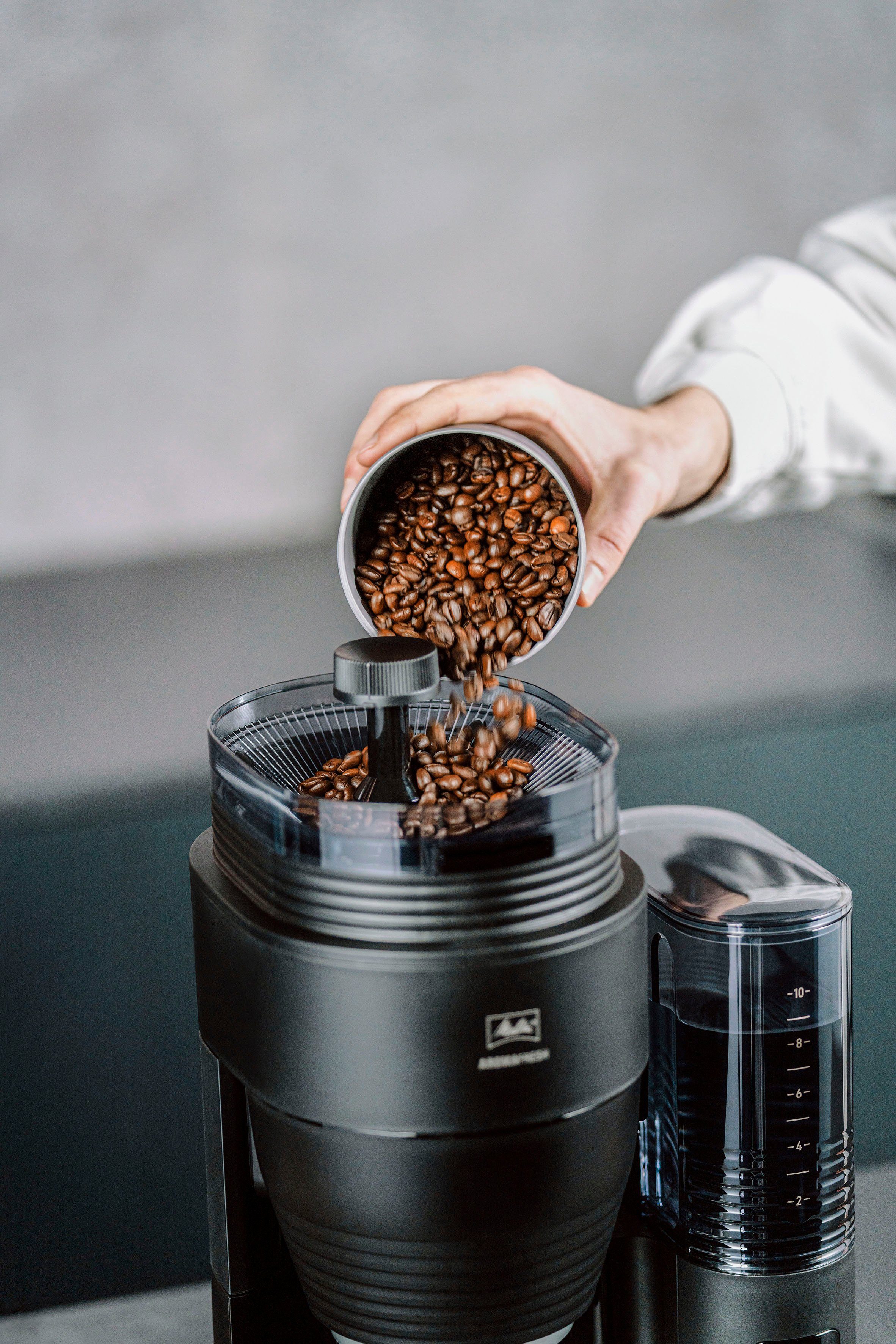 Melitta Kaffeemaschine mit Mahlwerk 1030-06, 1,25l Kaffeekanne, Papierfilter 1x4, 11 Mahlgradeinstellungen,Kaffeebohnen/-pulver, Timer,Warmhalteplatte – Bild 3 von 5