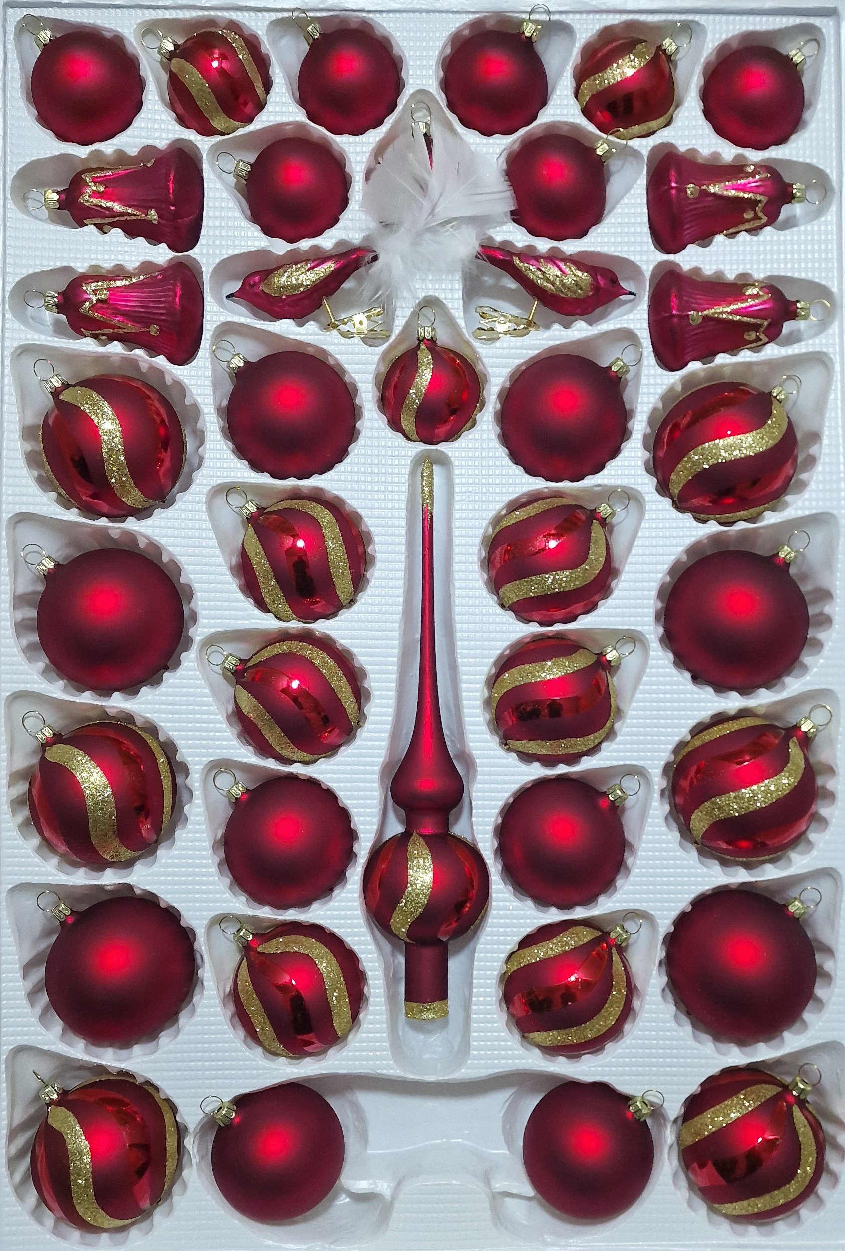 Lauschaer Glas Christbaumschmuck mundgeblasenes Christbaumschmucksortiment 39 Teile