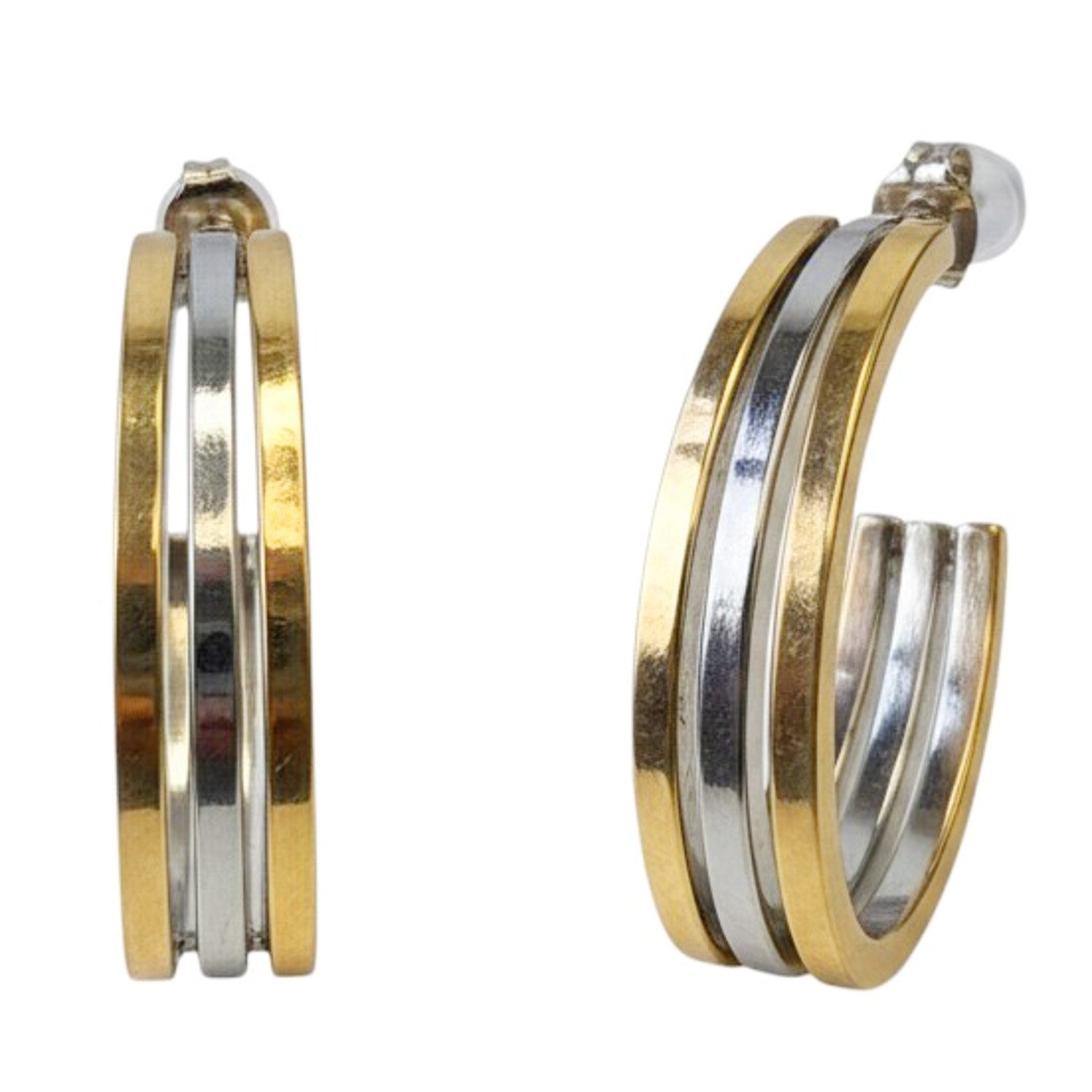 KARMA Paar Creolen Ohrringe Silber Gold 3 cm Damenohrringe zweifarbig (Damencreolen Geschenk für Sie modern, Kreolen Damenschmuck), Edelstahl wasserfest hypoallergen Ohrschmuck