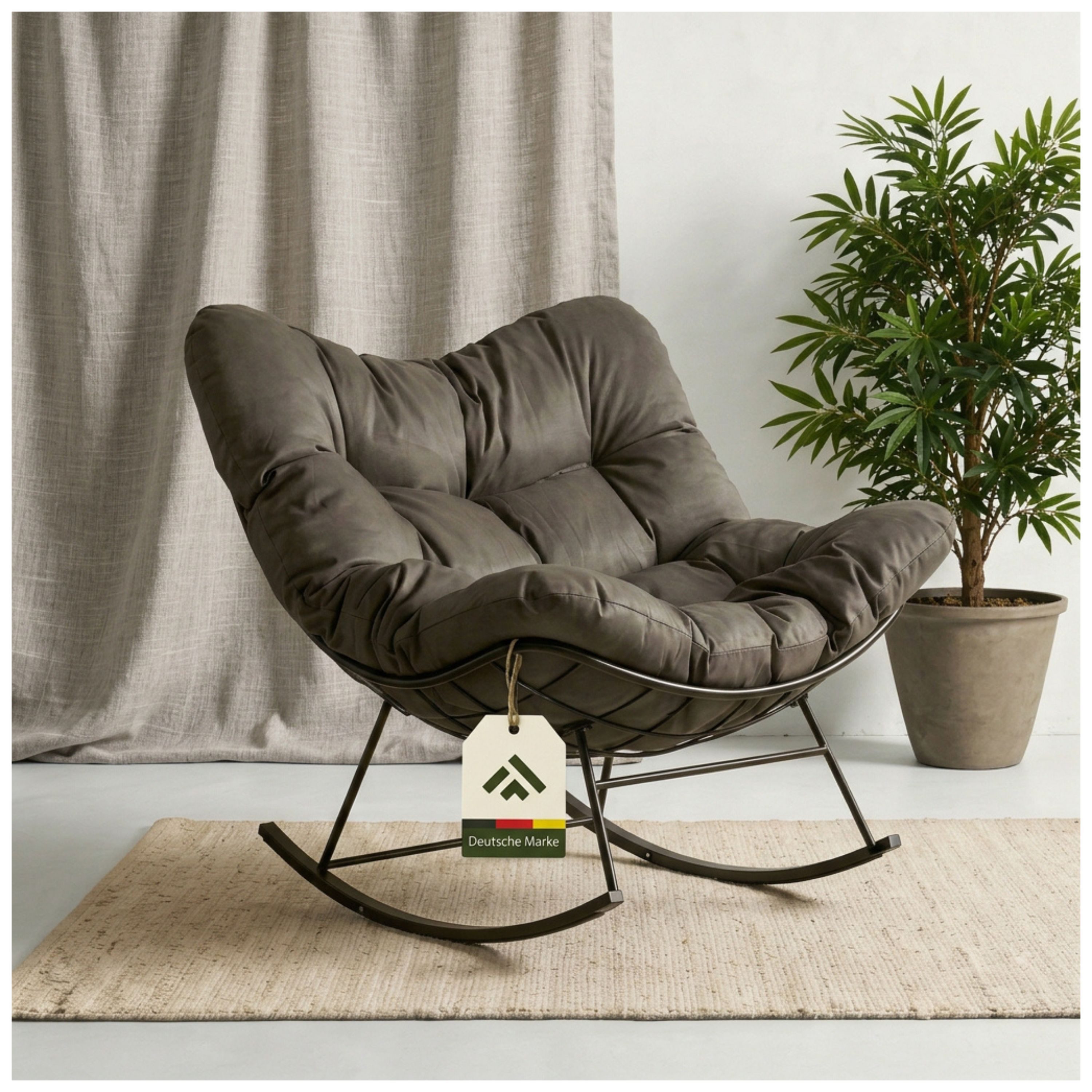 NovaTerra Gartenlounge-Set Stahl-Schaukelstuhl mit Kissen Größe: 110 × 92 × 63 cm anthrazit