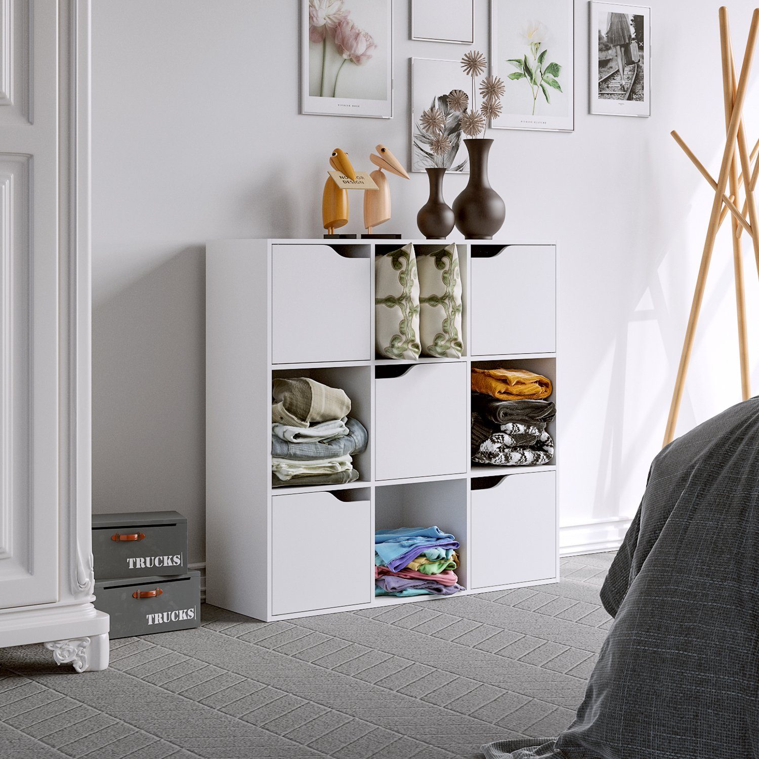 Homfa Bücherregal mit 5 Türen, Standregal, Regal Weiß aus Holz 90x29x90 cm günstig online kaufen