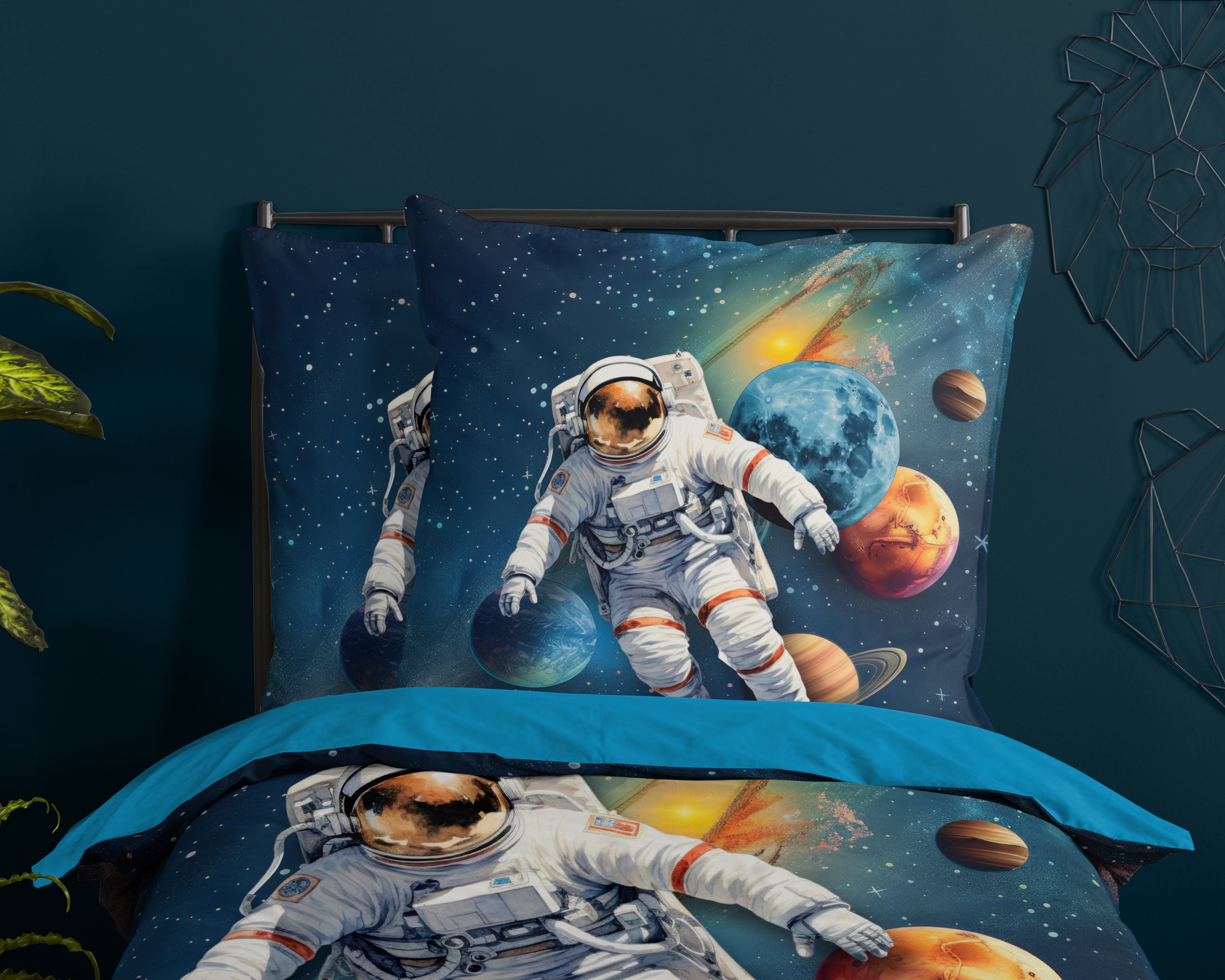 PURE luxury collection Kinderbettwäsche Saros, Microfaser, 2 teilig, Mikrofaser, 135x200, 2 Teilig, Wendeoptik, Kind, Weltall, Astronaut – Bild 3 von 5