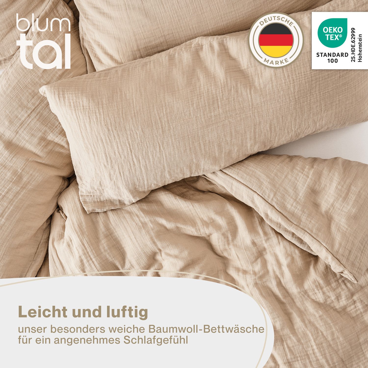 Blumtal Bettwäsche Musselin 100% Baumwolle im Set, Kopfkissenbezug & Deckenbezug, 2 teilig – Bild 2 von 5