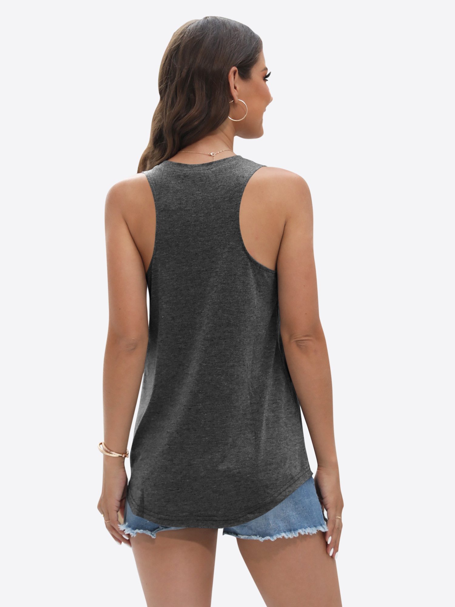 Imily Bela Tanktop Damen Ärmellos mit V-Ausschnitt Brusttasche Basic abgerundetem Saum (Packung, 1-tlg., 1per-Pack) in Unifarbe