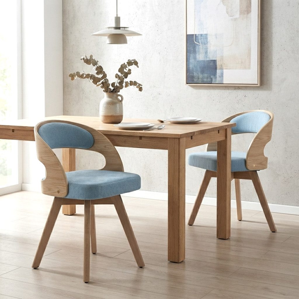 LVHOM Esszimmerstuhl 360° drehbar, geschwungene Rückenlehne, Massivholzrahmen, 2er-Set (Leinenstoff, ergonomisches Design,verstellbare, rutschfeste Füße, nach außen gerichtete Beine, Tragkraft 150 kg), ideal für Wohn-/Ess-/Schlaf-/Arbeitszimmer, Cafés,Gärten und Terrassen