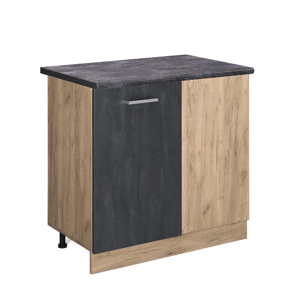 Vicco Eckunterschrank R-Line Schwarz Beton/Goldkraft Eiche 86 cm AP Marmor günstig online kaufen