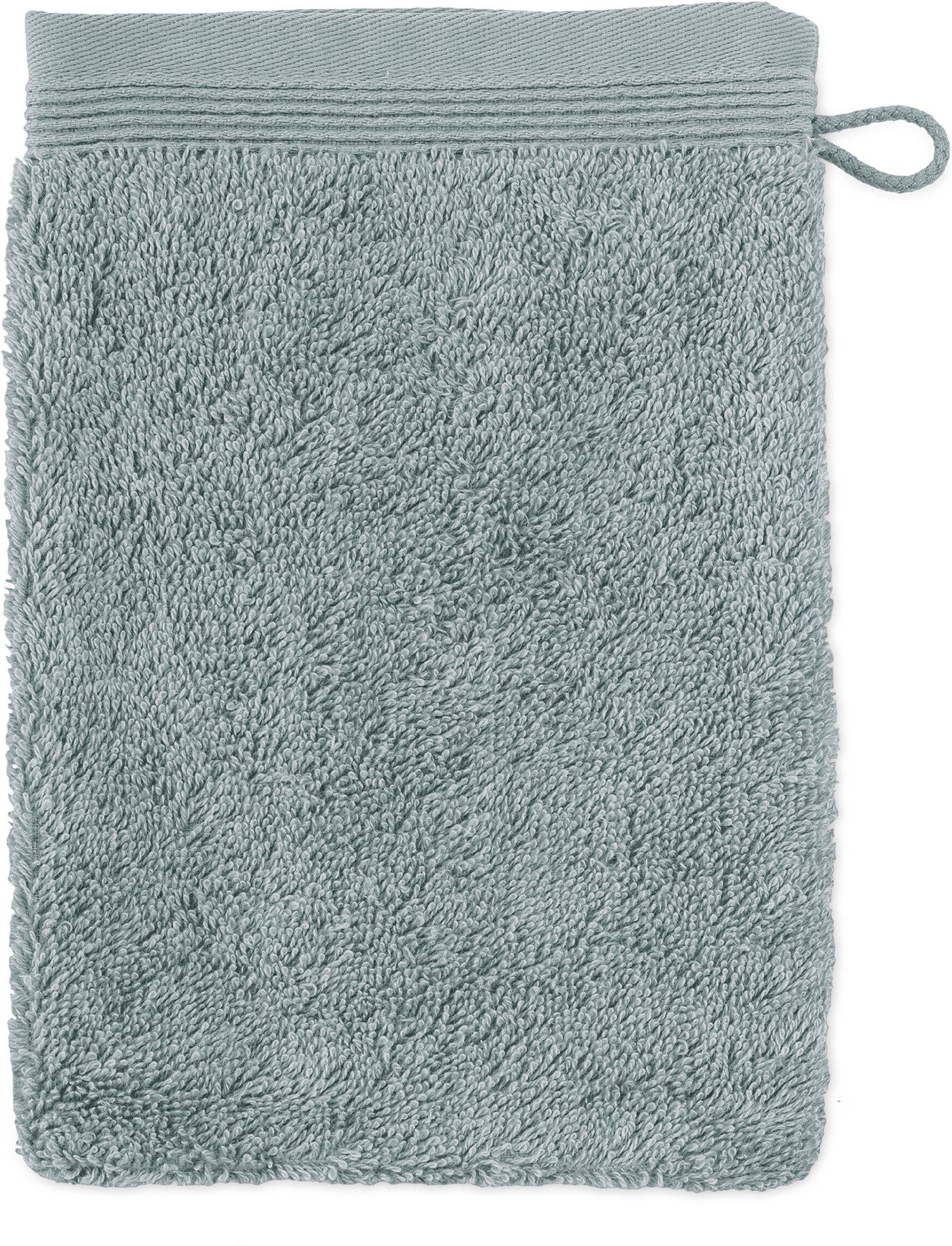Möve Waschhandschuh Superwuschel 100% Premium Cotton Baumwolle, Walkfrottier (1-St), mit Biesenbordüre und praktischem Kordelaufhänger, einfarbig, weich