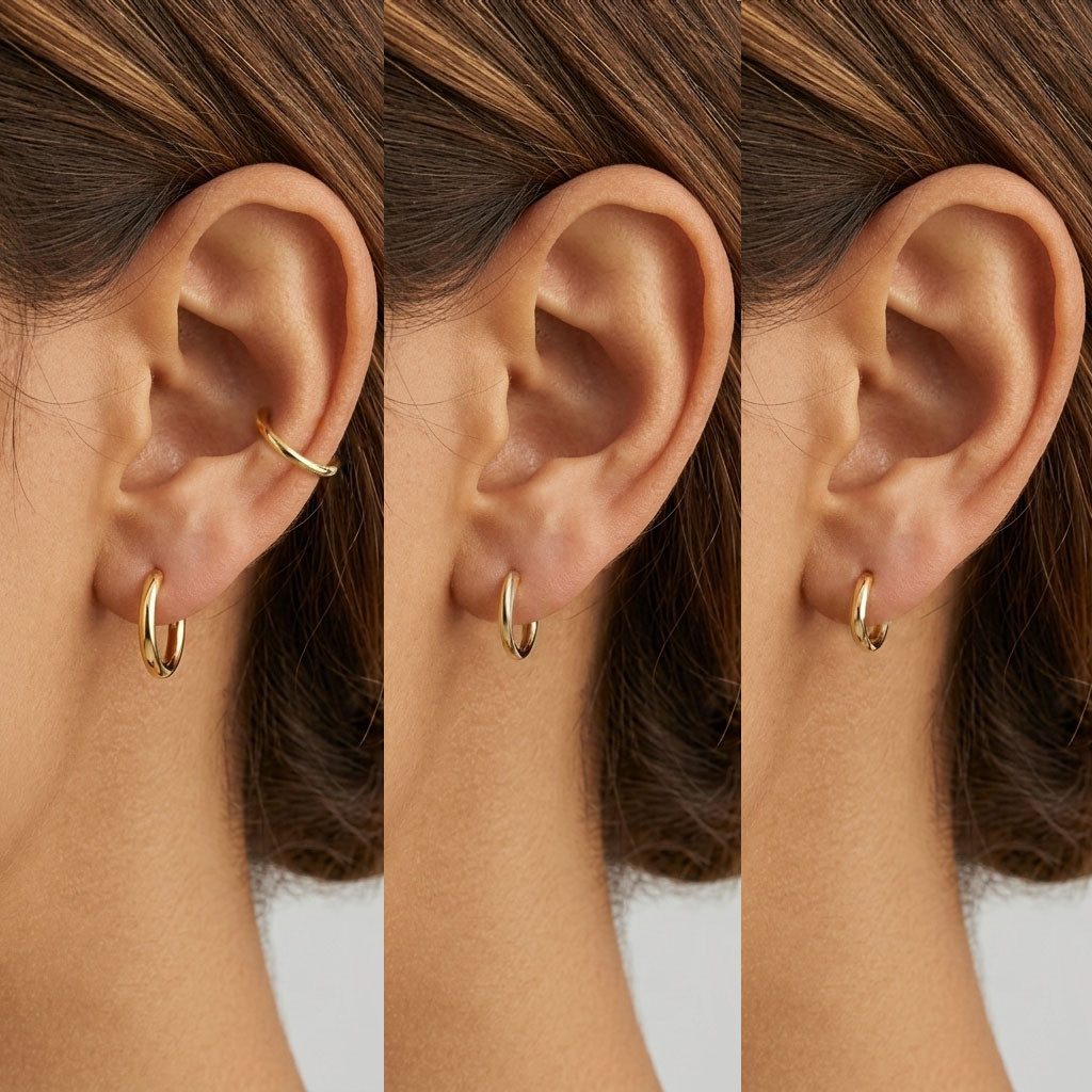 viva-adorno Paar Creolen Damen Klappcreolen Hoop Ohrringe Edelstahl verschiedene Größen, dünn schmal Conch Helix Cartilage Piercing