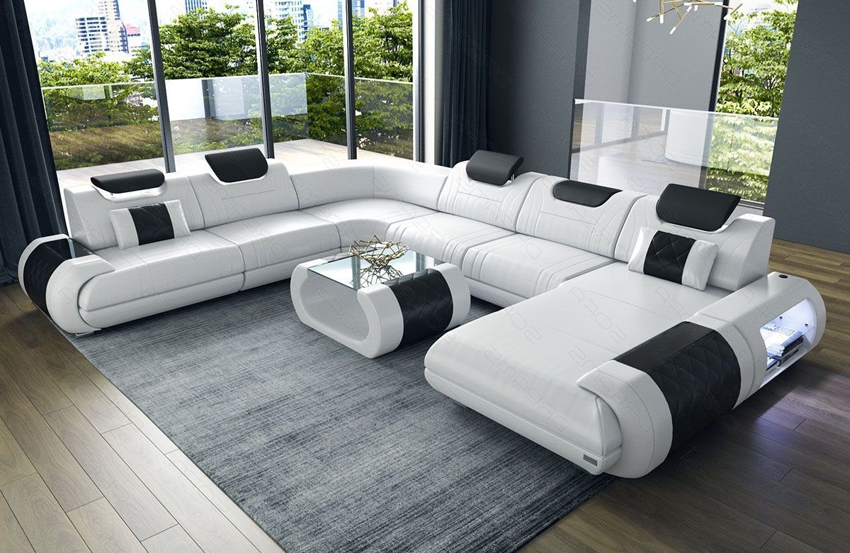 Sofa Dreams Wohnlandschaft Rimini - XXL U Form Ledersofa, Couch, mit LED,  wahlweise mit Bettfunktion als Schlafsofa, Designersofa