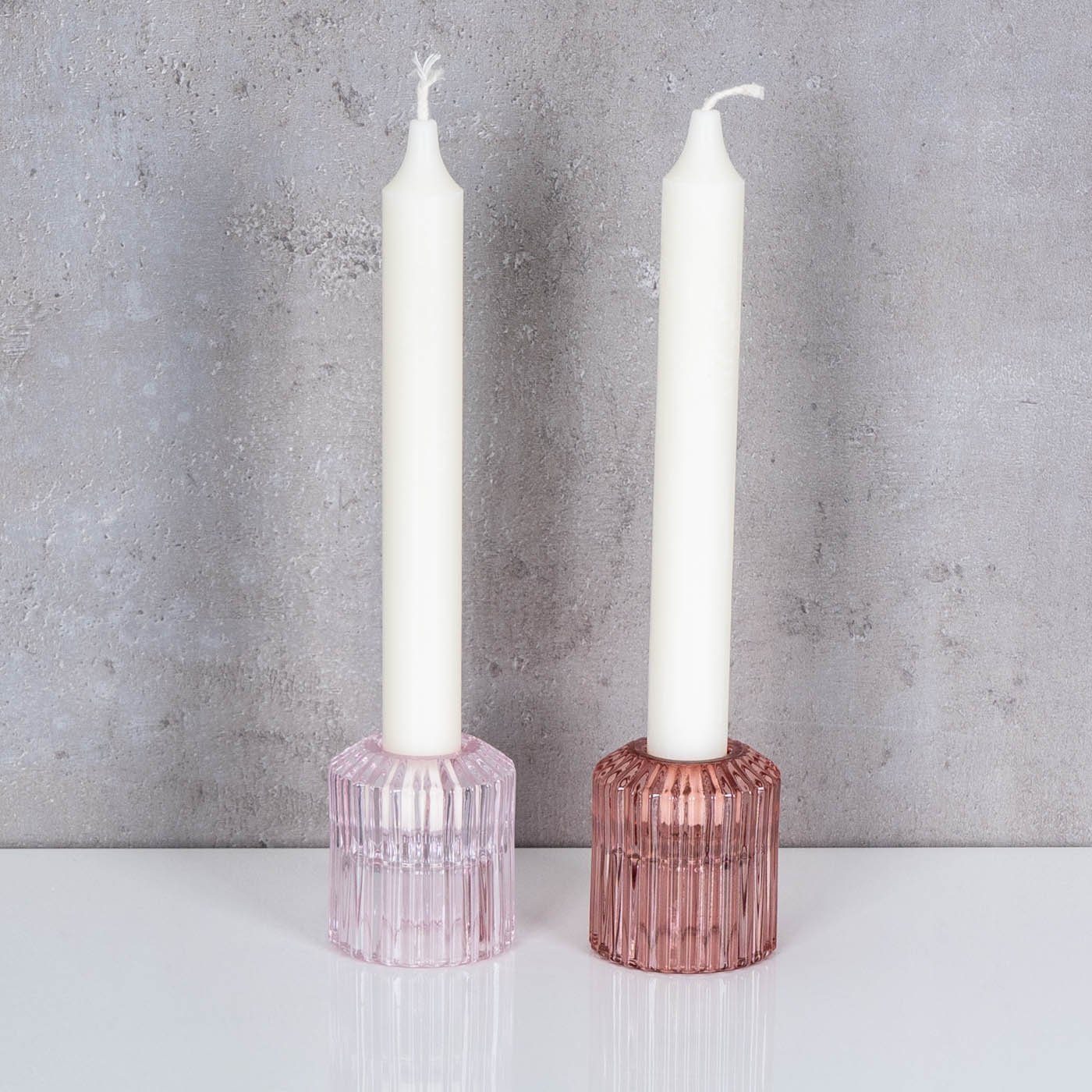 Levandeo® Teelichthalter, 2er Set Kerzenständer für Stabkerzen Glas Rosa Pink 2in1