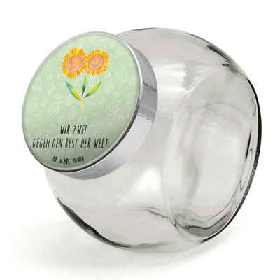 Mr. & Mrs. Panda Vorratsglas L 870ml Blume Sonnenblume - Blattgrün - Geschenk, Lieblingsmensch, Kü, Premium Glas, (1-tlg), Exklusive Motive
