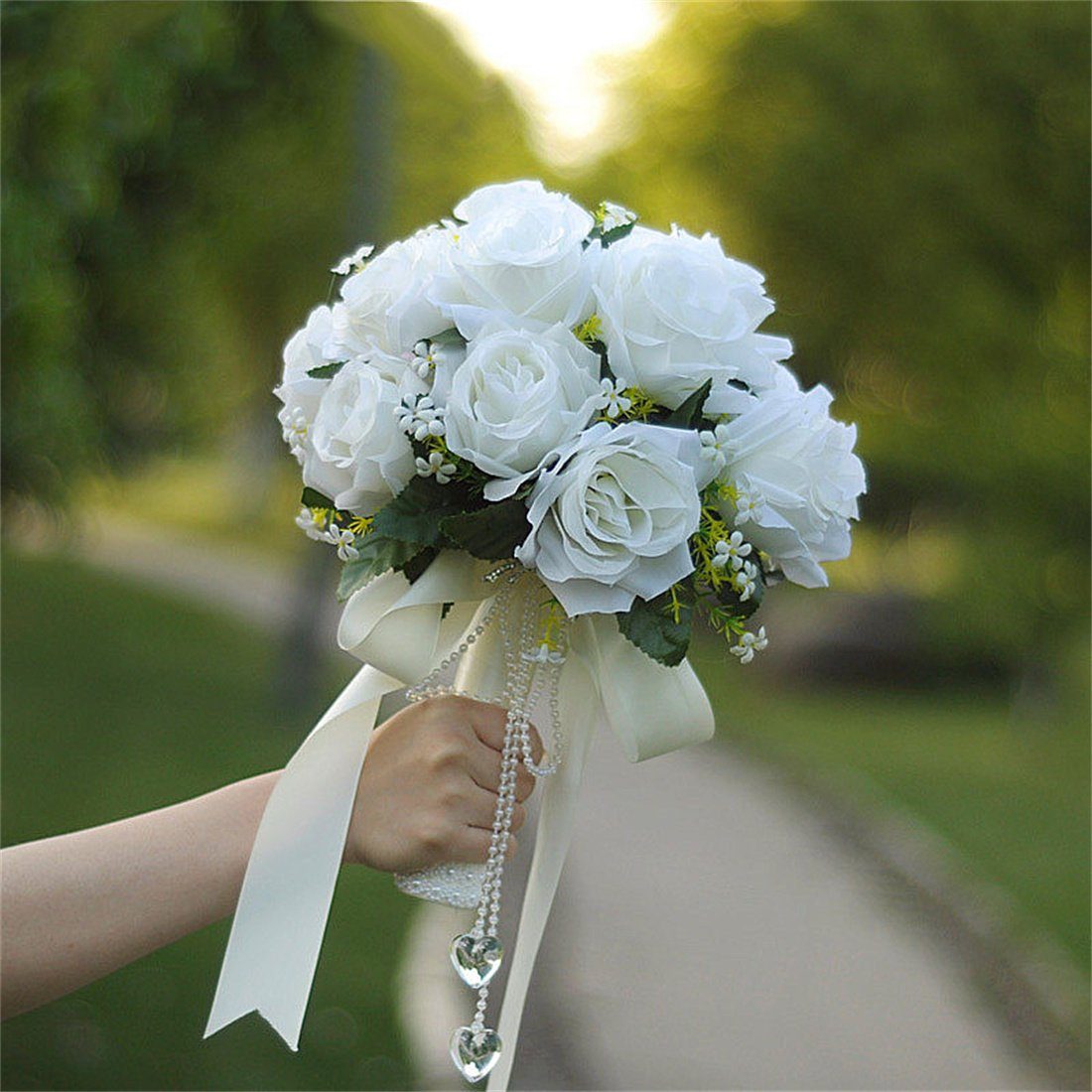 Braut Kunstblumenstrauß Requisiten, DÖRÖY Rose Beaded Bouquet,Ribbon simuliert Hochzeit Bouquet