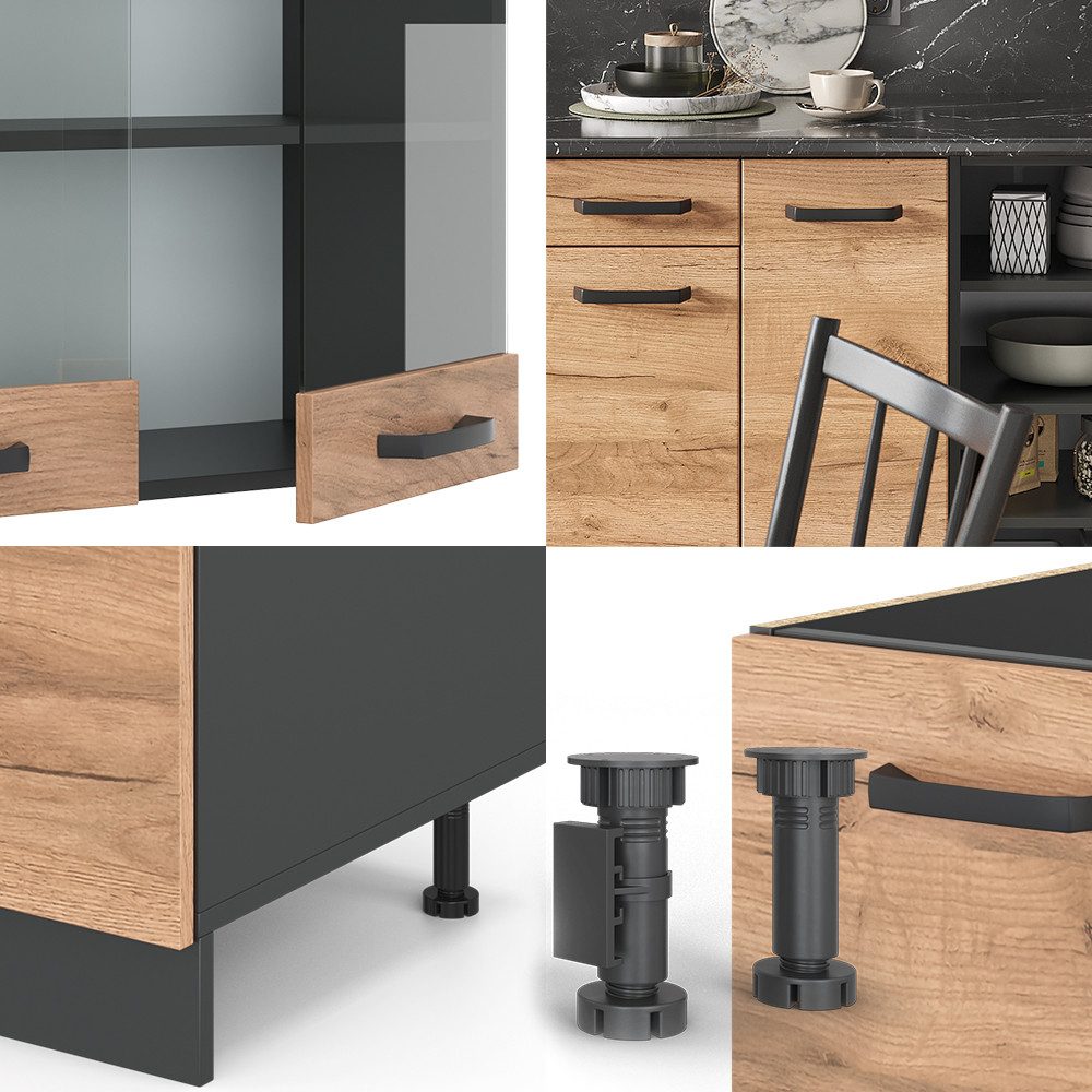 Vicco Küchenzeile R-Line, Goldkraft Eiche/Anthrazit, 240 cm, AP Eiche