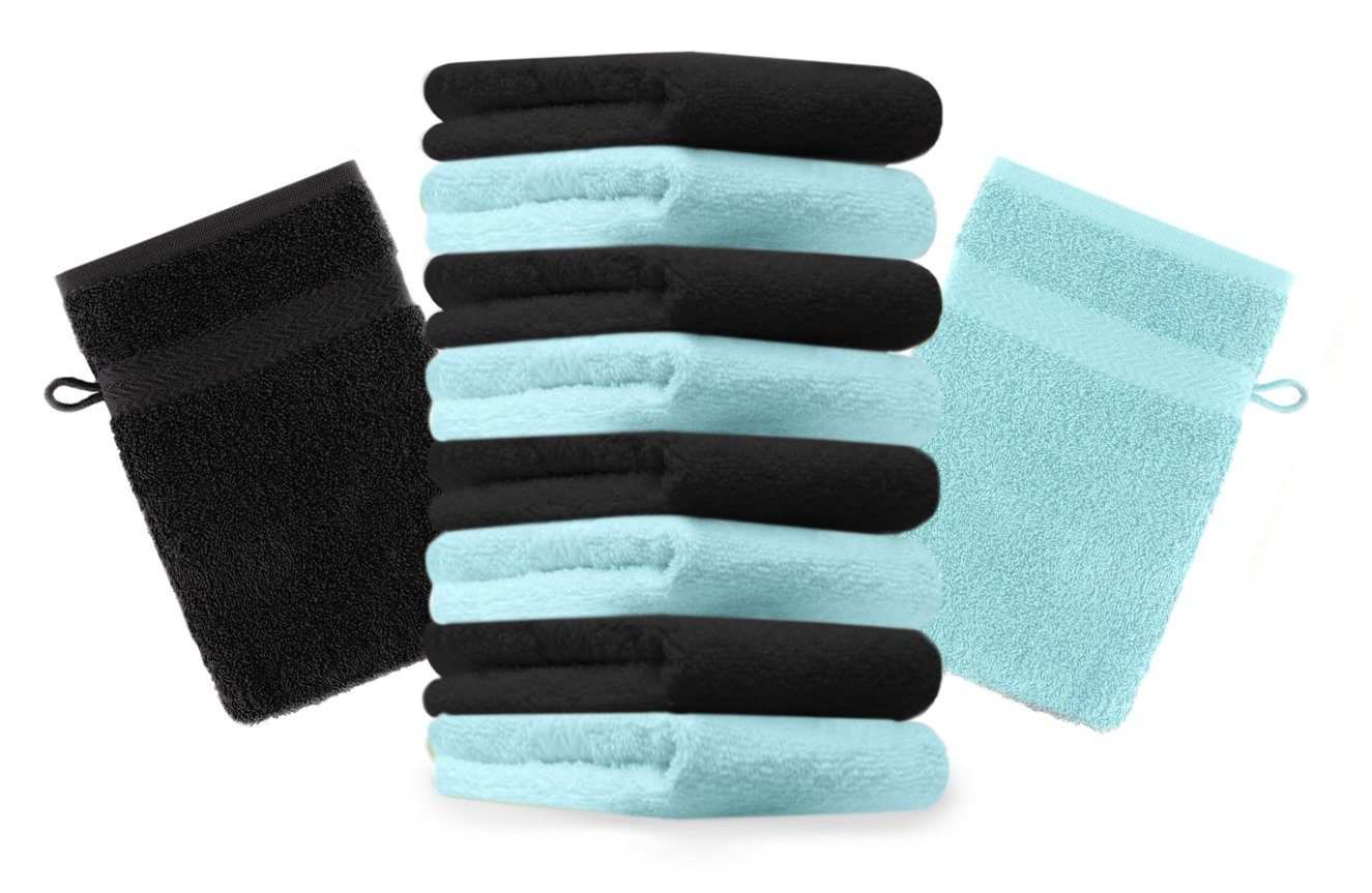 Betz Waschhandschuh 10 Stück Waschhandschuhe Premium 100% Baumwolle Waschlappen Set 16x21 cm Farbe türkis und schwarz (10-tlg)