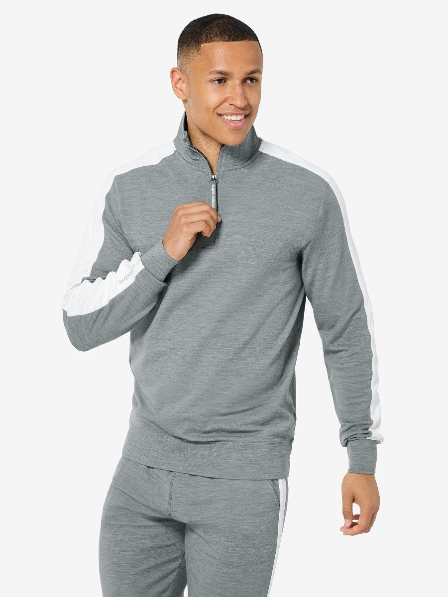 SUPER.NATURAL Rollkragenpullover für Herren, Merino M COLORADO ZIP TURTLENECK Stehkragen mit seitlichen Streifen, atmungsaktiv