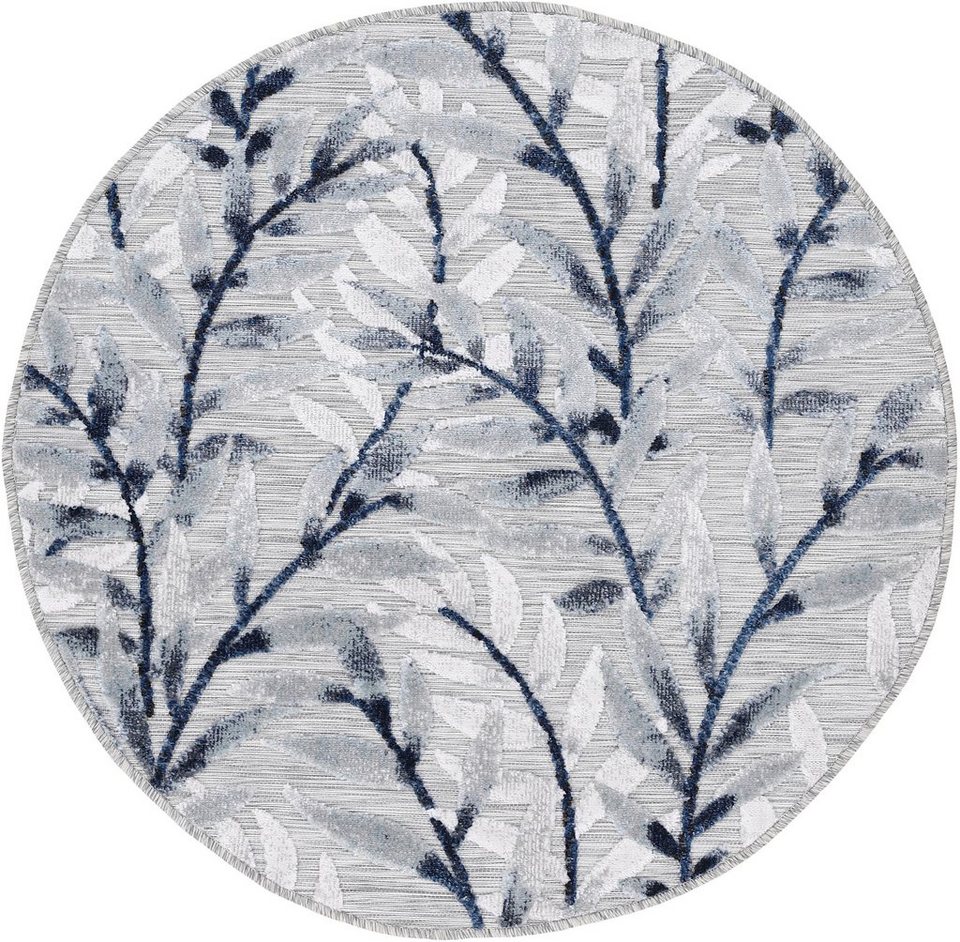 Teppich Deja 100, carpetfine, rund, Höhe: 4 mm, robustes Flachgewebe, Motiv-  Floral Palmenblätter, Hoch-Tief Effekt