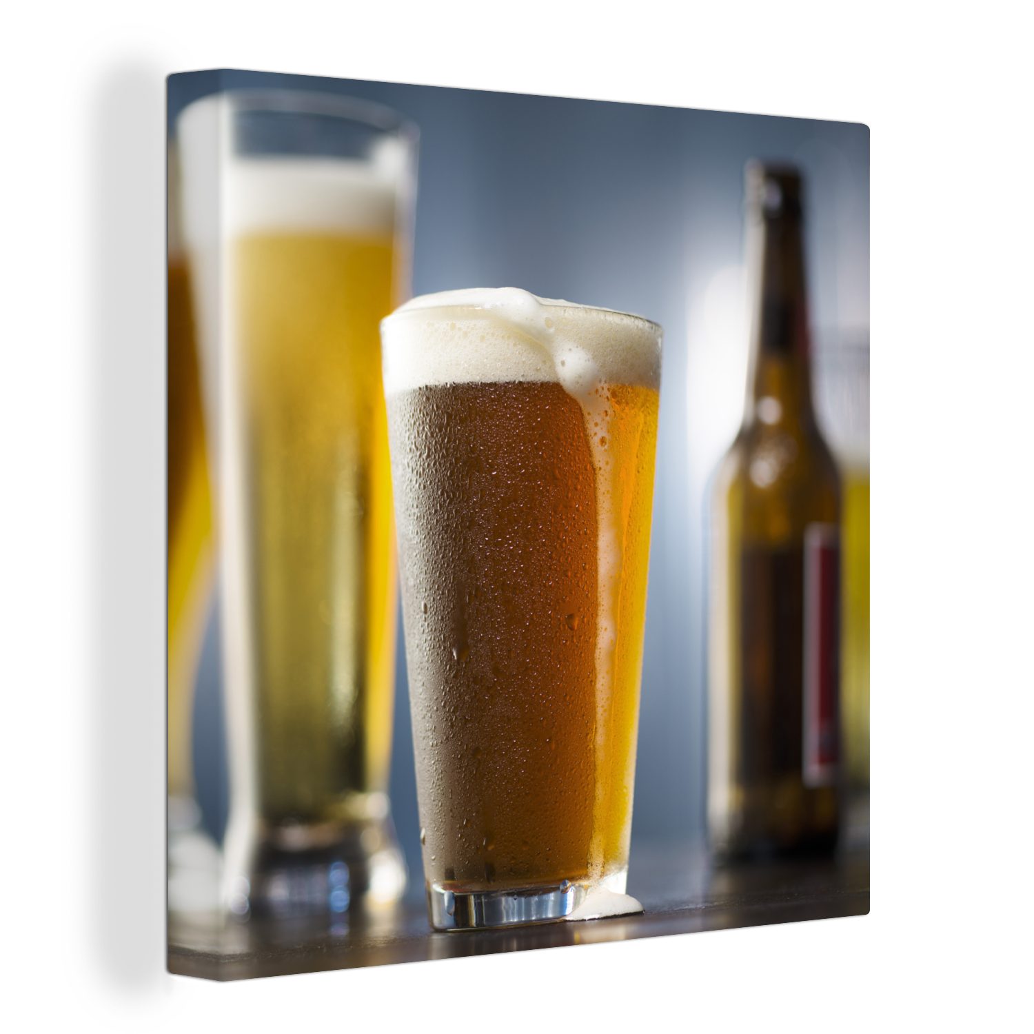 OneMillionCanvasses® Leinwandbild Verschiedene Biergläser und Biere, (1 St), Leinwand Bilder für Wohnzimmer Schlafzimmer