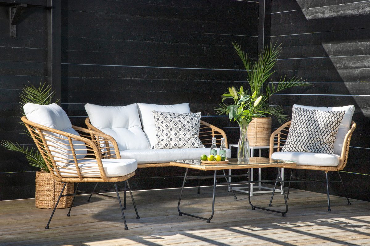 BOURGH Gartenlounge-Set VIGA Sofa Set 4-teilig mit Tisch, Lounge Sofa und 2 Sessel, - für Outdoor und Wintergarten