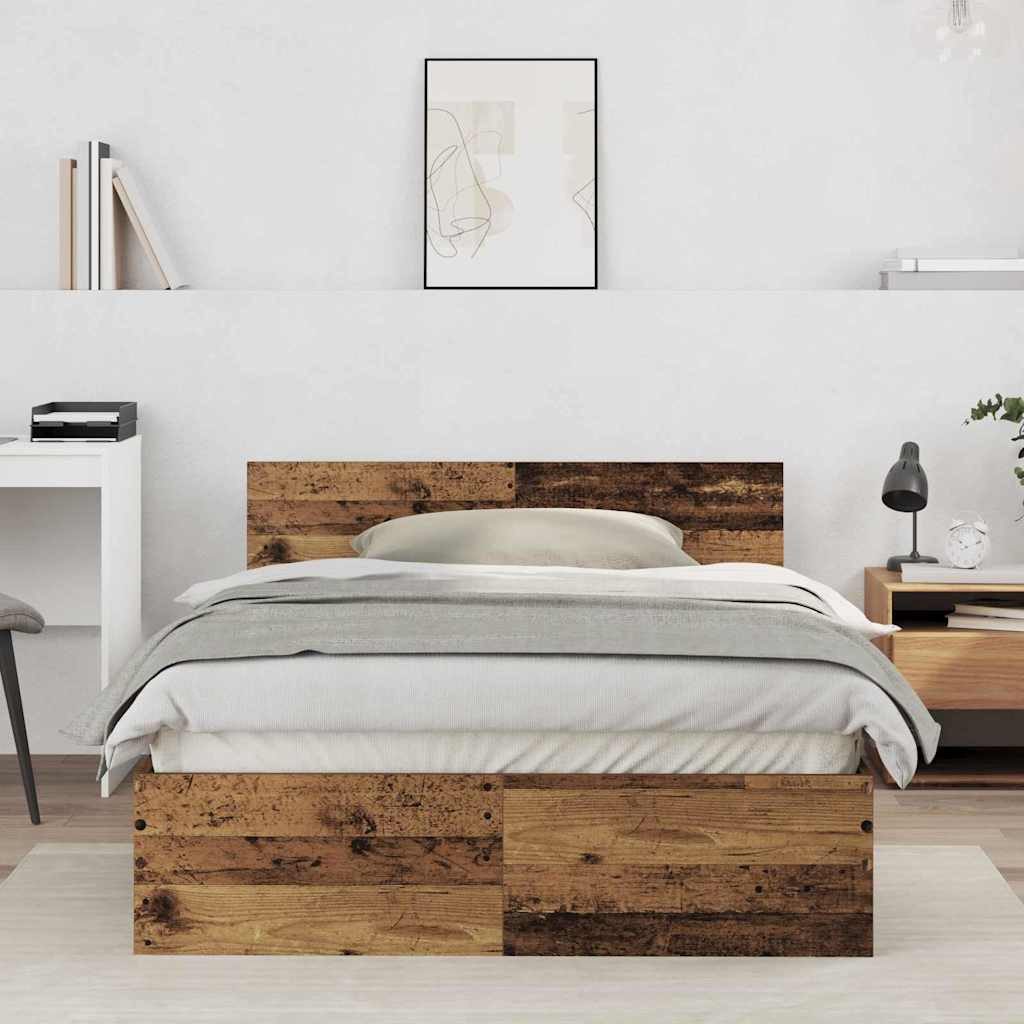 vidaXL Bettgestell, Bettrahmen mit Kopfteil Altholz 203 x 185 x 70 cm Holzwerkstoff