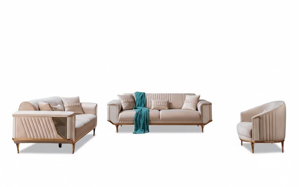 JVmoebel Polstergarnitur Elegante Sofagarnitur in hochwertigem Stoff mit modernem Design, (3-tlg), Made in Europa