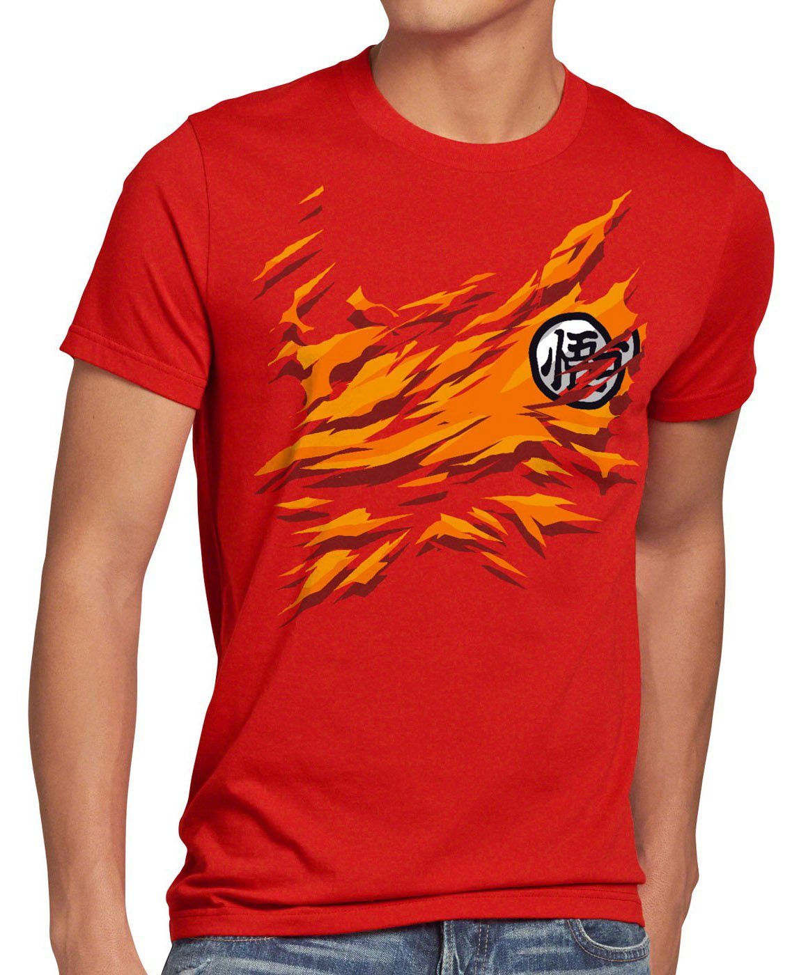 style3 Print-Shirt Herren T-Shirt Goku Brust songoku dragon z ball super saiyan super vegeta japan rot