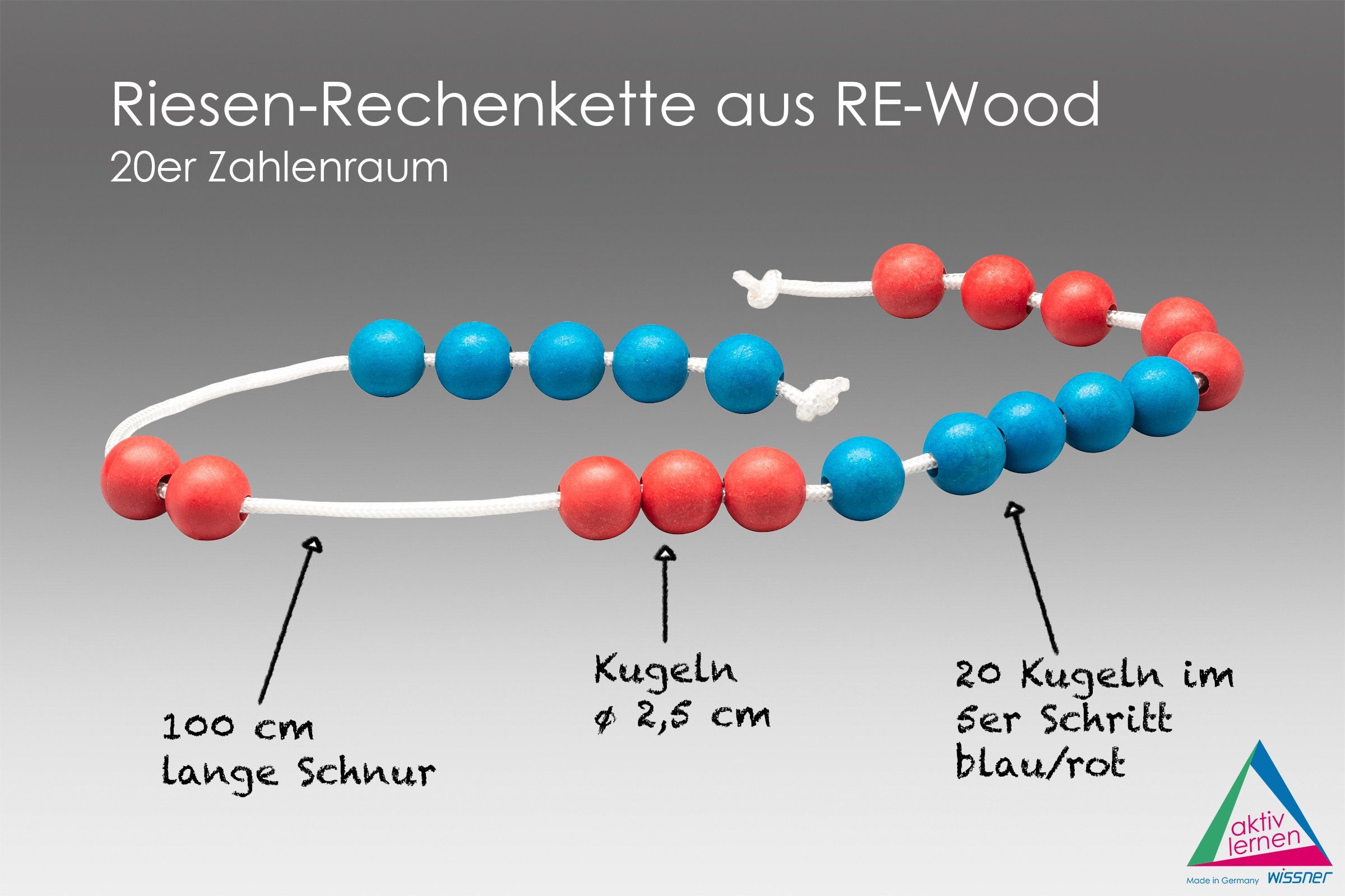 Wissner® aktiv lernen Lernspielzeug Riesen-Rechenkette (Rot/Blau) 20er Zahlenraum, Mathe lernen, RE-Plastic® – Bild 2 von 5