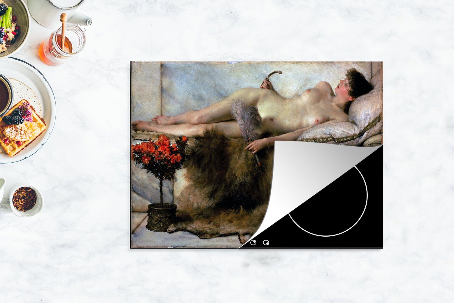 MuchoWow Herdblende-/Abdeckplatte Im Tepidarium - (1 tlg), Alma Tadema, Mobile 70x52 Ceranfeldabdeckung Vinyl, Lawrence cm, Arbeitsfläche nutzbar