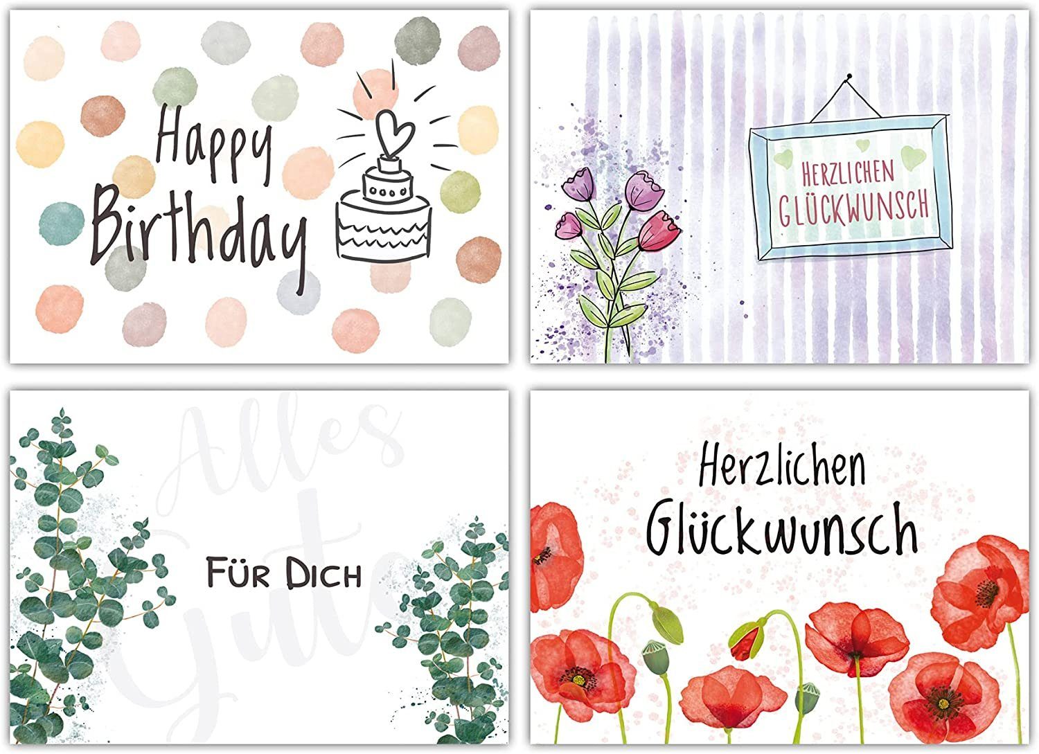 Happy DIN A6 "Glückwunsch", Glückwunschkarte Geburtstagskarten, Set, Birthday, Postkarten-Set Postkarten LifeDesign