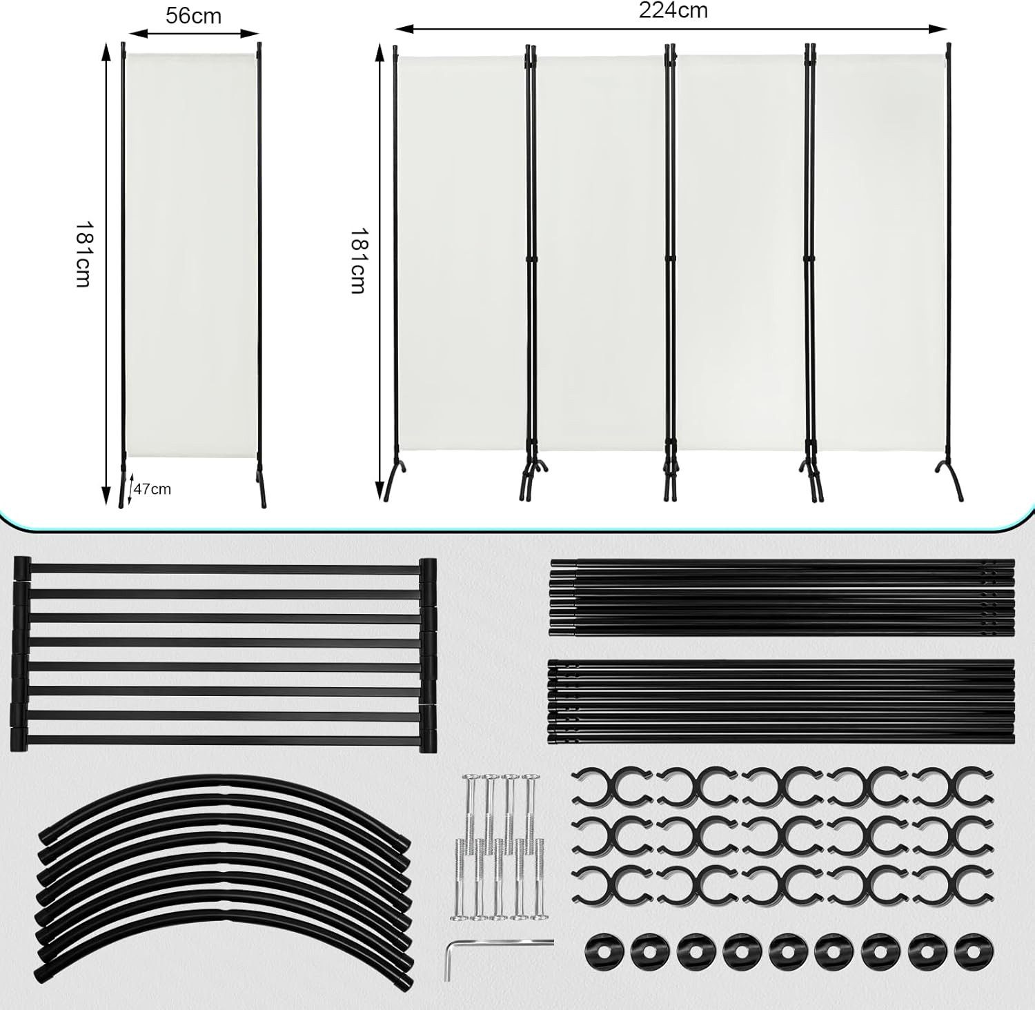 Woltu Paravent, Raumteiler 4-teilig 224x182 cm, Trennwand klappbar, innen outdoor
